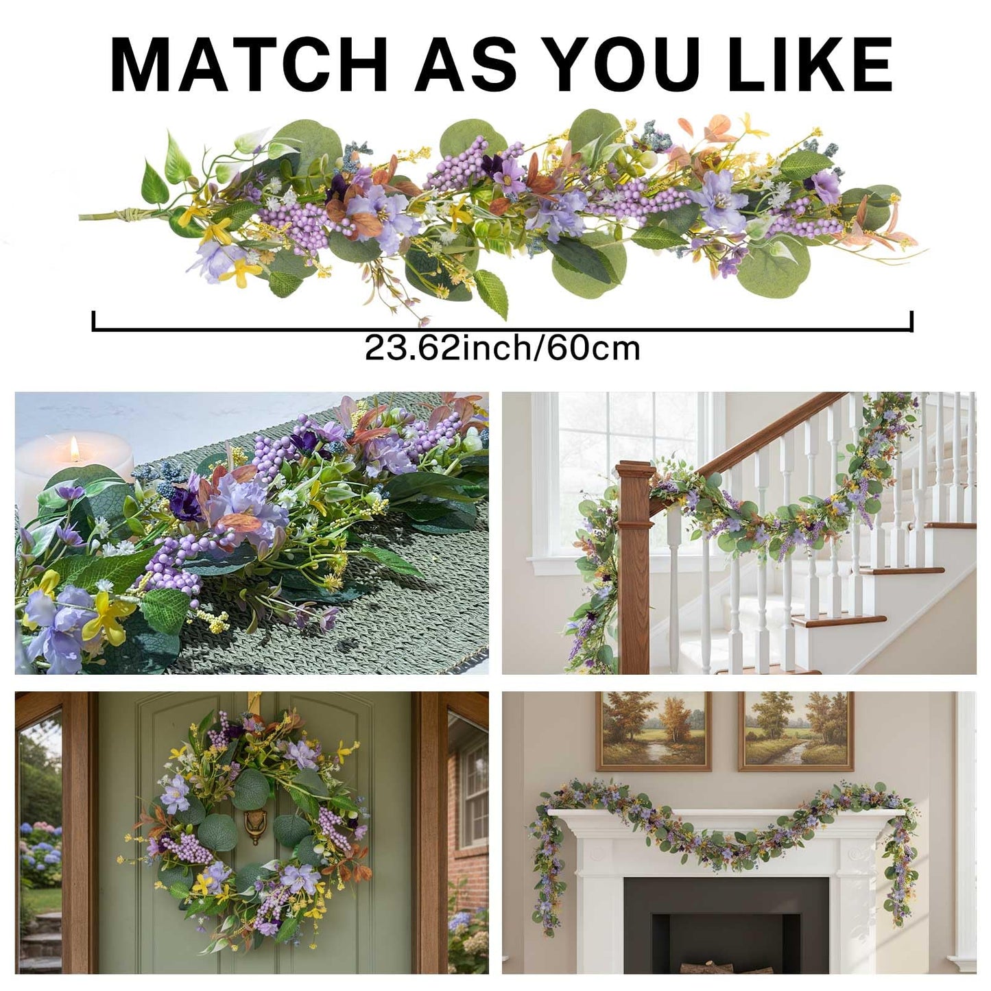MOYEE Summer Candle Holder Centerpieces for Tables,Candle Ring, Black Metal Candlestick with an Artificial Wreath 14 in Versatile Dining Table Centrepiece (Purple Foam Flower Wreath)