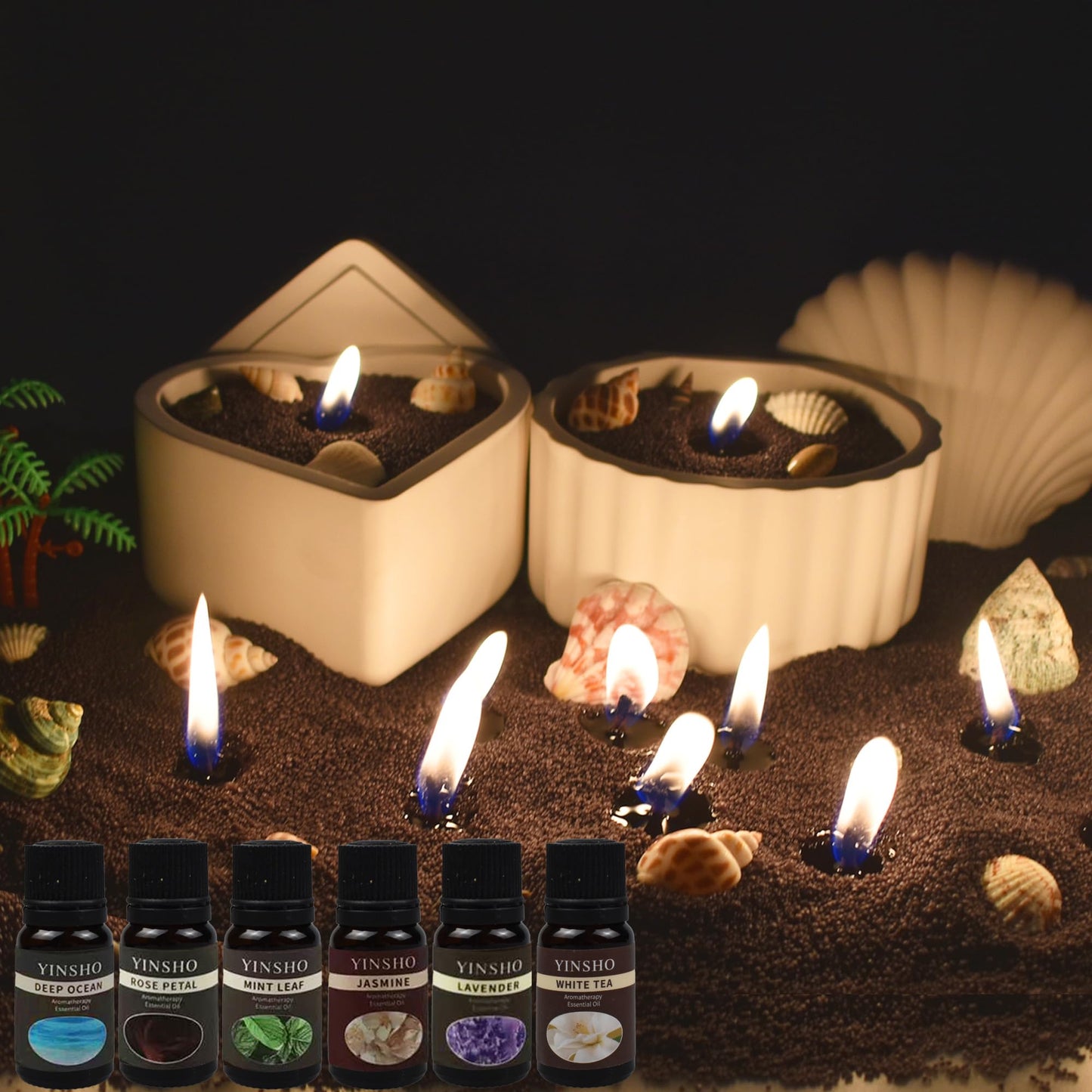 Pearled Candle Sand Set - 2.2Lb Sand Wax, 50X 6” Wicks, 6X Essential Oils, 2X Candle Jars with Lids, Smoke Free Powder Snow Halloween Candles, Over 240 Hours Burn Time DIY Candle Making Kit, Black