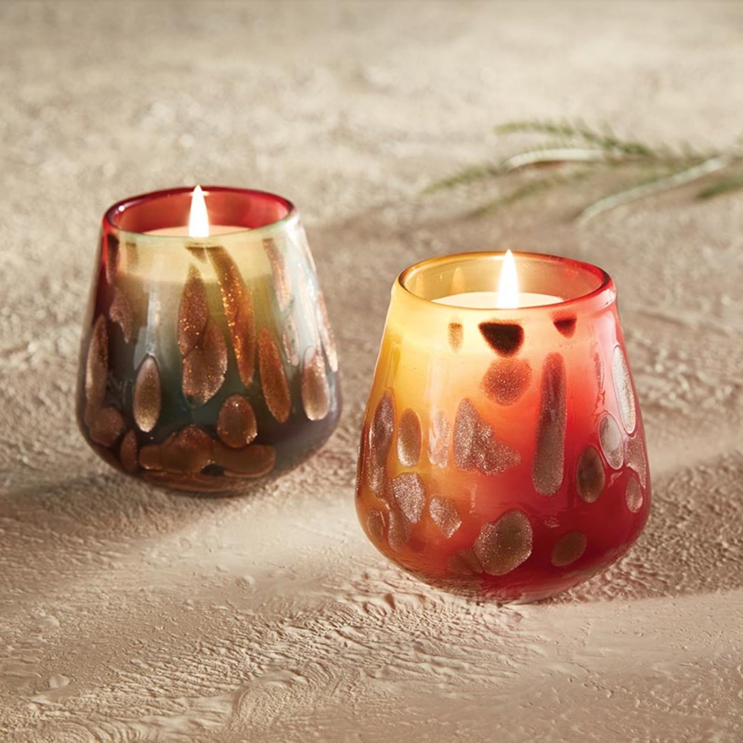 47th & Main Scented Candles Sunset Murano Glass Candle, 4" Dia x 3.5" H, Mandarin Damask Rose