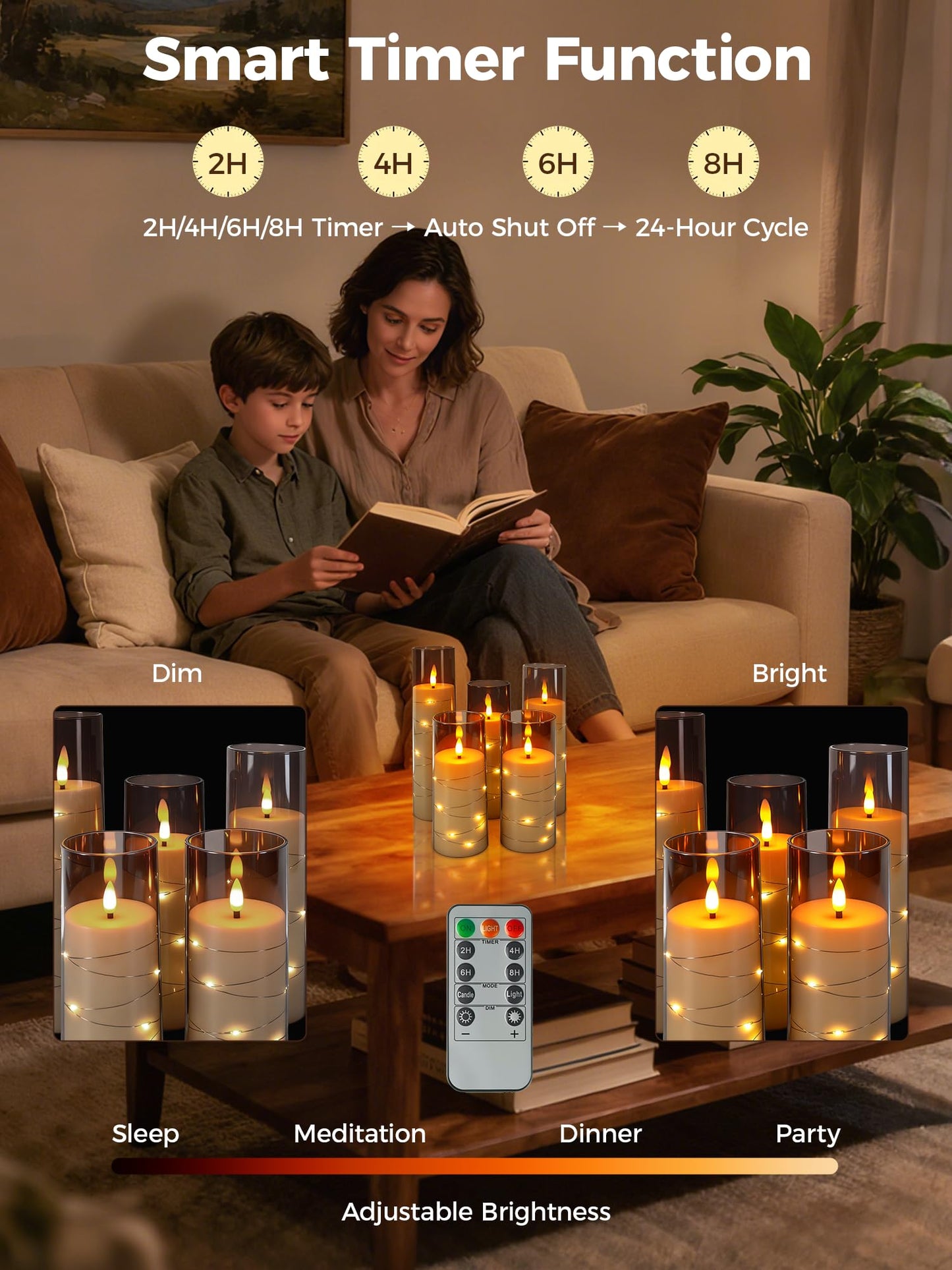 uuffoo 5 Pcs Flameless LED Candles with Timer Remote Flickering Flameless Candles with Embedded Star String, 3D Wick Acrylic Battery Operated LED Pillar Candles for Wedding Party Home Decor
