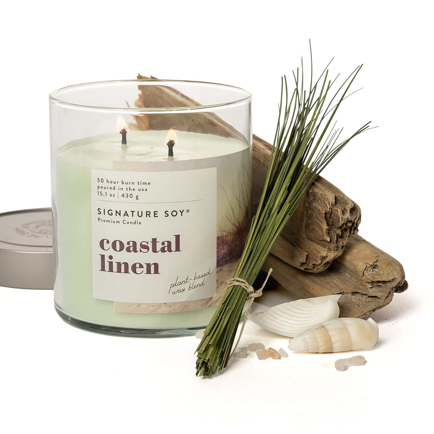 Signature Soy Lidded Coastal Linen Scented Candle, Large Jar