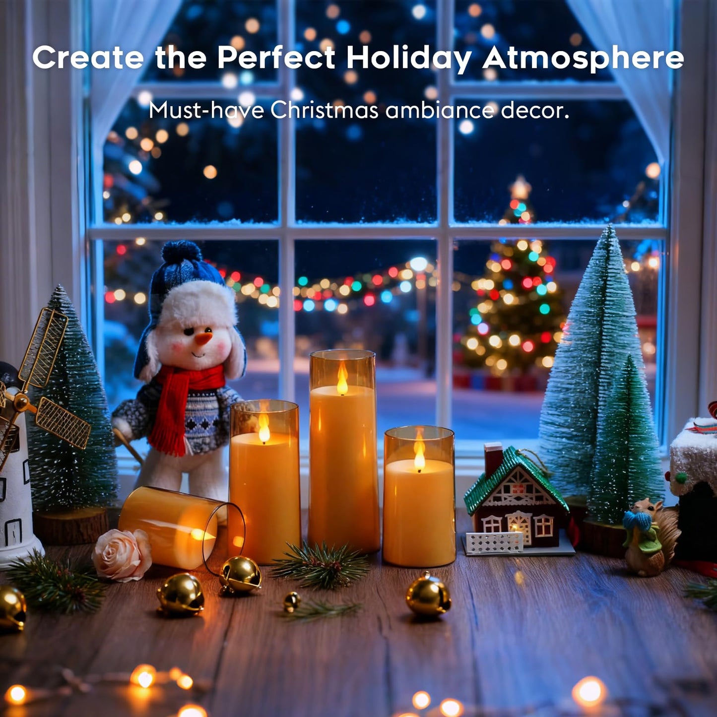 Fo32won Amber LED Flameless Pillar Candles Battery Operated with Remote Timer, 5 Pack 3D Flickering Acrylic Candles for Home Living Room Bedroom Fireplace Wedding Party Holiday Decor & Gift