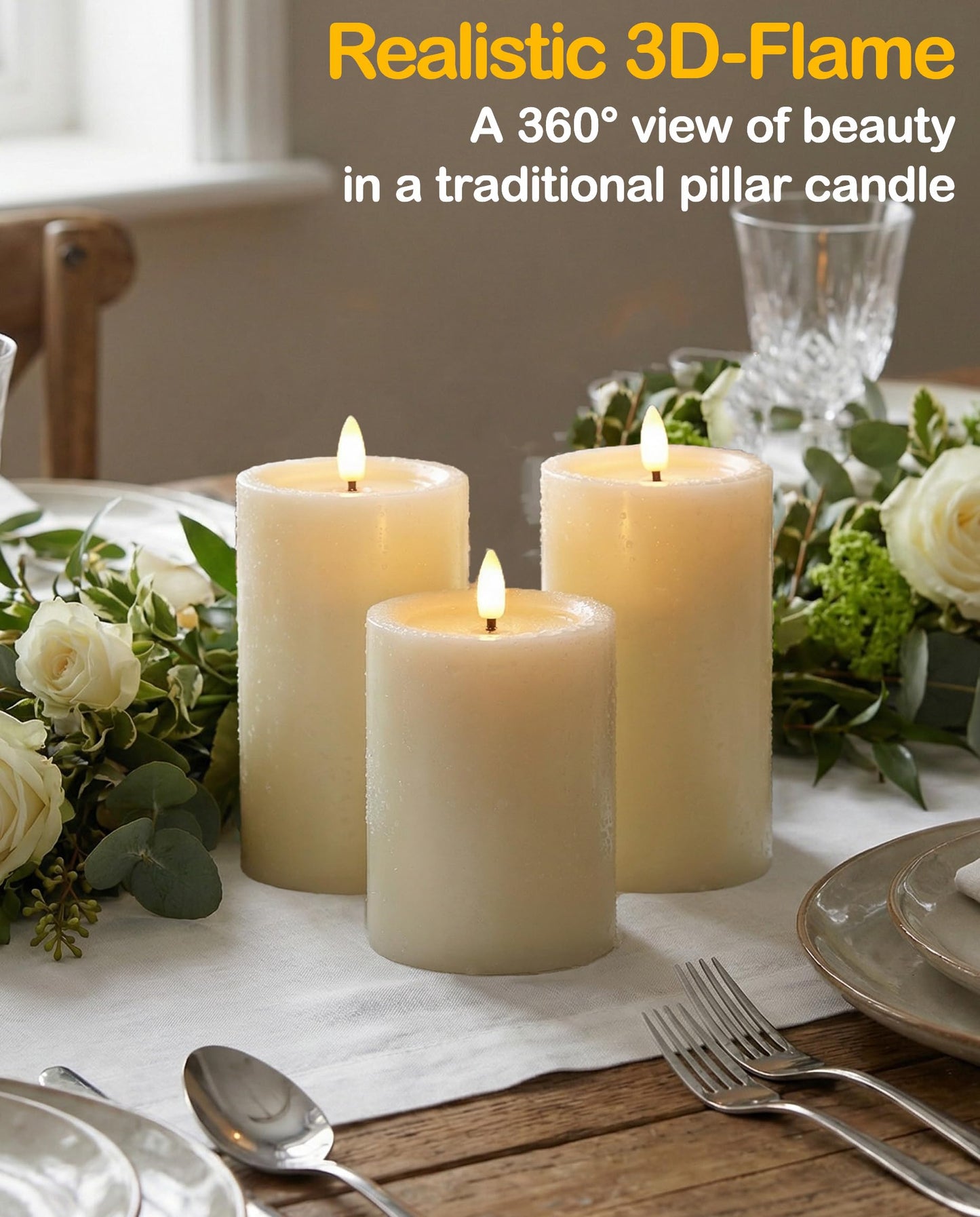 Gmnee 3"x6" Outdoor Waterproof Flameless Candles with Remote and Timers, LED Candles, Battery Operated Candles, Electric Fake Pillar Candles for Patio Porch, and Lanterns Decor (Ivory, Plastic)