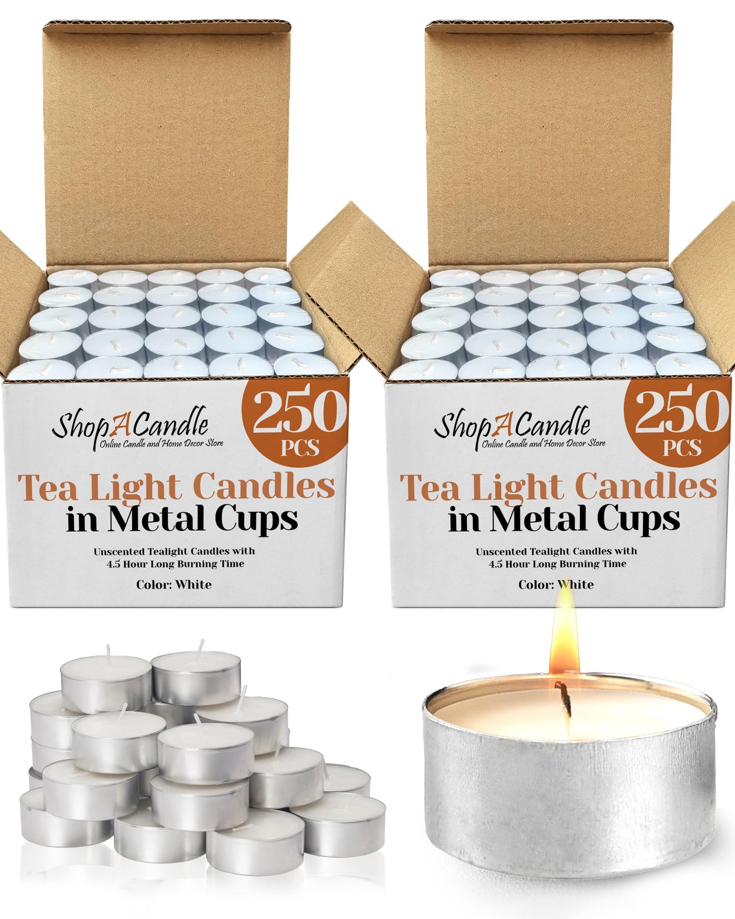 Tea Light Candles in Metal Cups - 4.5 Hours Clean, Long Burning White Unscented Tea Candles - 500 Candles - Votive Bulk for Romantic Dinner, Wedding, Spa & Hotels by PARNOO