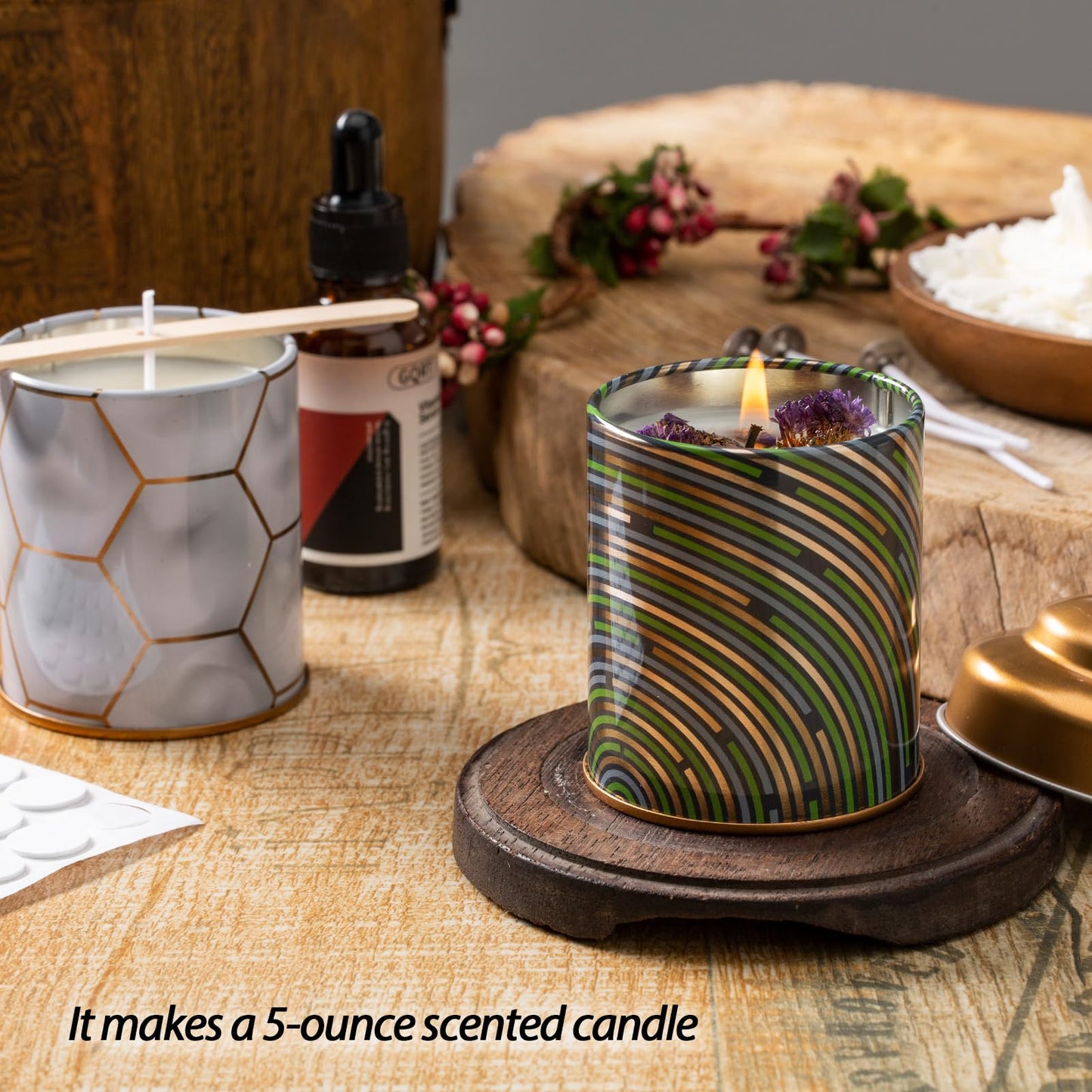 DingwinSharp 5oz Candle Tins for Making Candles - 12 Pcs Empty Candle Containers with Lids, Wicks, Wick Holders, Wick Stickers and Bottom Warning Labels(12 different pattern candle jars)