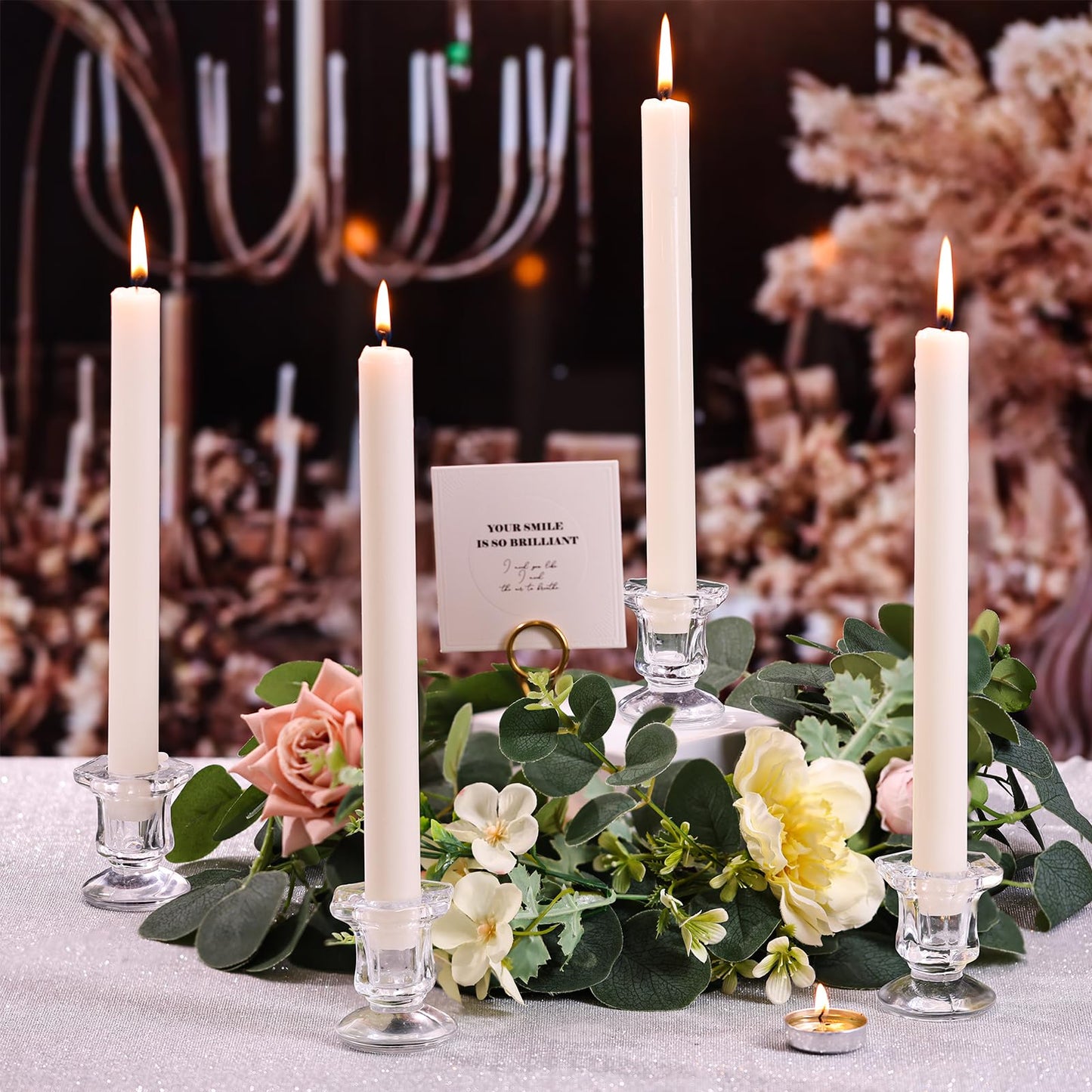 Lanttu 12 Pcs Clear Candlestick Holders Bulk, Glass Candle Holders Set Clear, Crystal Taper Candle Holder for Wedding, Table Centerpiece, Home Decoration