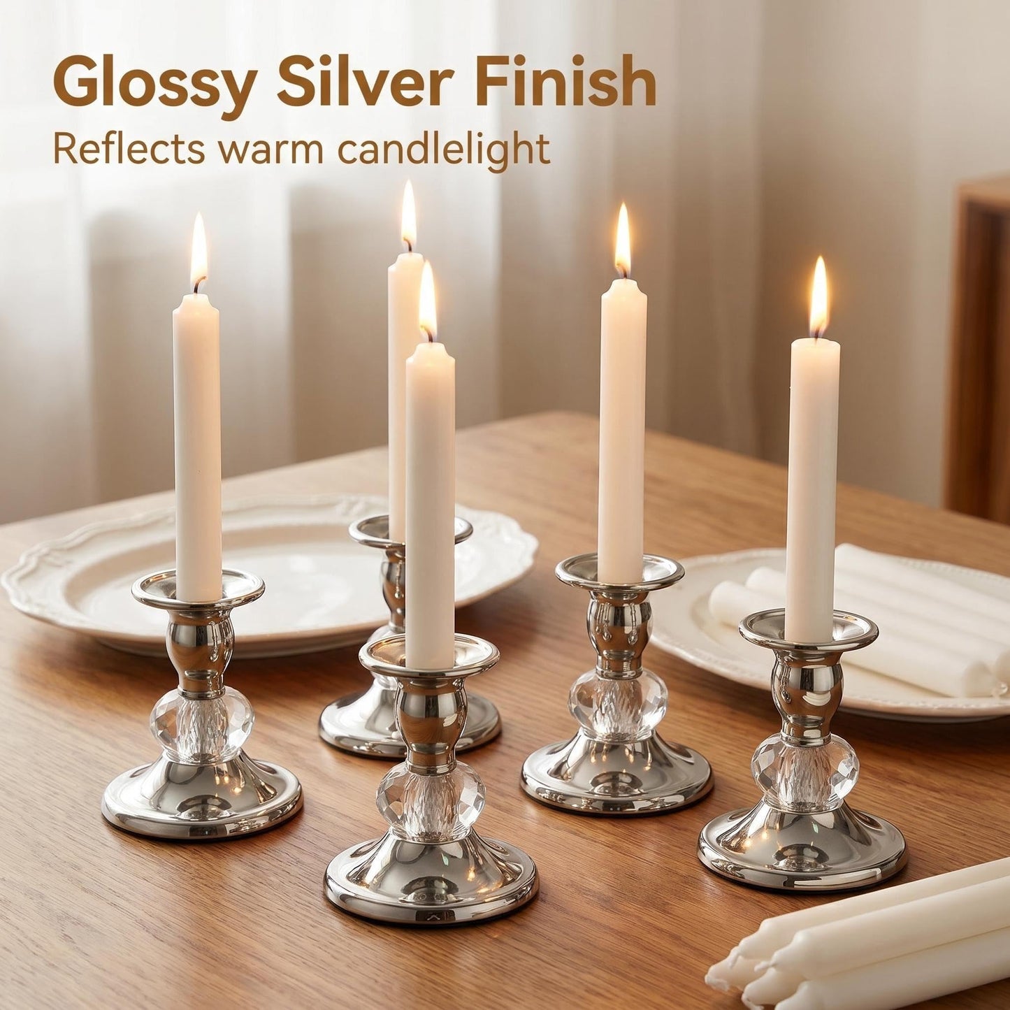 Candlestick Holders Taper Candle Holders, Candle Stick Candle Holder for Table Centerpiece, Wedding Reception, Festive Christmas Mantel Decoration or Home Decor (Silver, 3 Sets(6 Pcs))