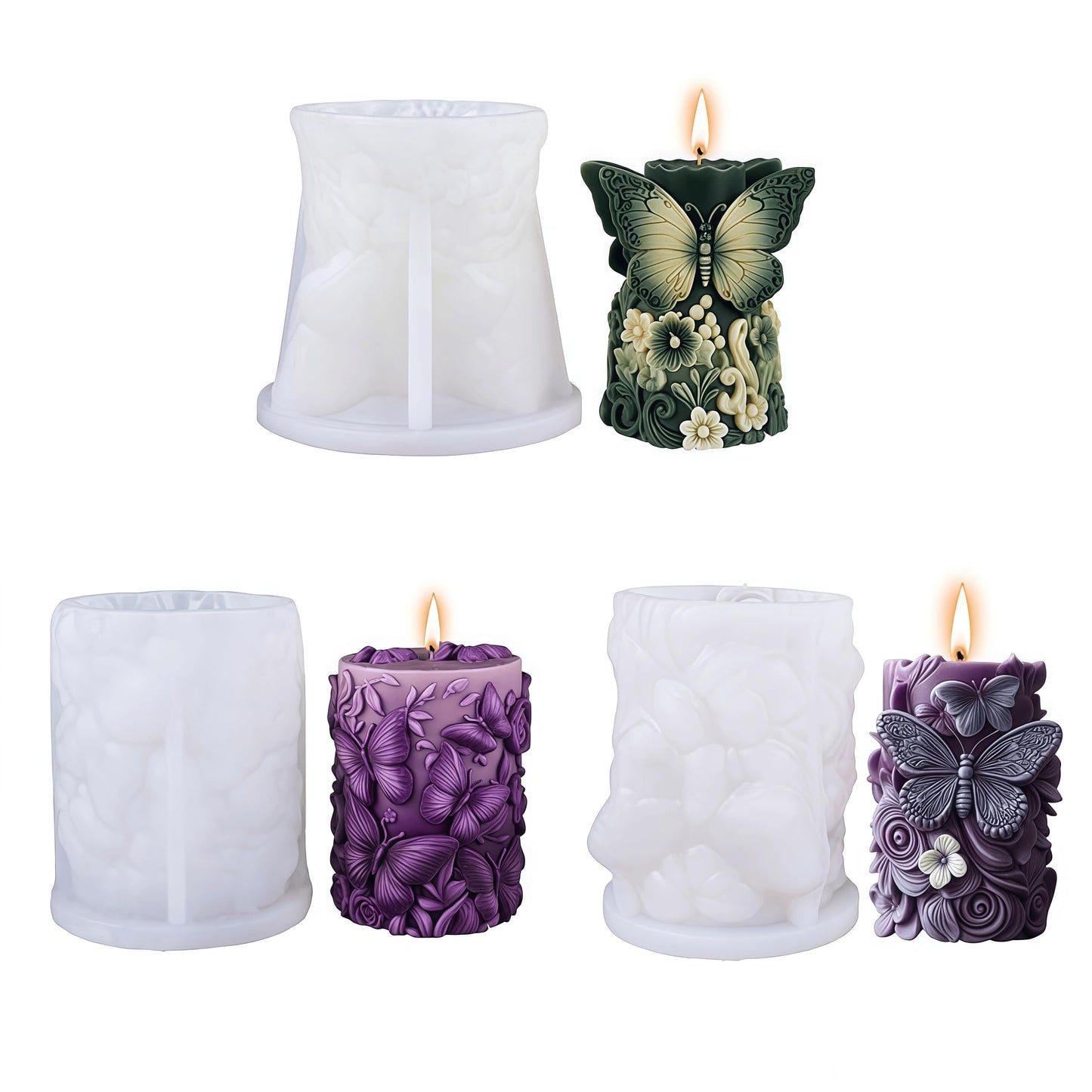 Butterfly Cylinder Candle Molds for Candle Making,3Pcs Pillar Casting Silicone Molds for Resin Casting, Soap, Home Room Decor Craft Supplies