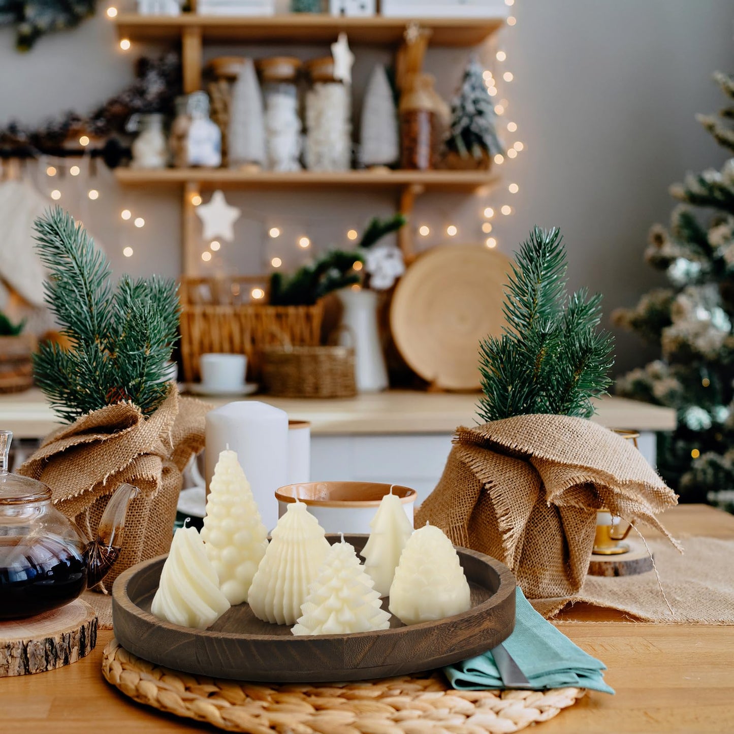MTLEE 6 Pieces Christmas Soy Candles Scented Candles Winter Christmas Tree Cone Candles Home Decor Pinecone Candle Handmade Wax Candle for Bedroom Bathroom Party (White)