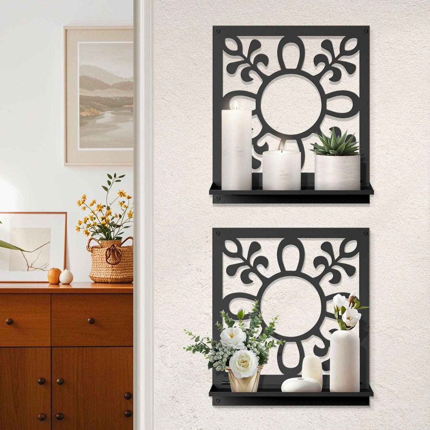 Candle Wall Sconce, Retro Wall Hanging, Farmhouse Wall Art for Living Room Bedroom Bathroom (2 Pack 11.8 x 13 in)