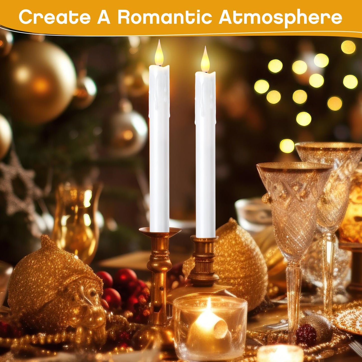 Baquler 24 Pcs 8.9 Inch Flameless Taper Candles Dripless Battery Operated LED Flickering Candlesticks Window Candle with 3D Flickering Flame for Easter Home Wedding Dinner Church Decor