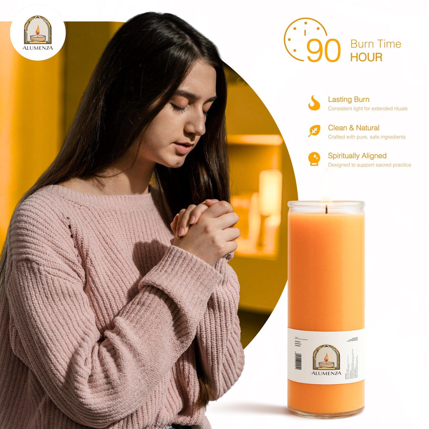 Alumenza Bulk 6 Pack Orange 7 Day Candles in Glass Jar – Paraffin Wax, Clean Burning Unscented | Large & Tall Devotional Prayer Pillar Candles for Home, Memorial, Spells, Long Lasting