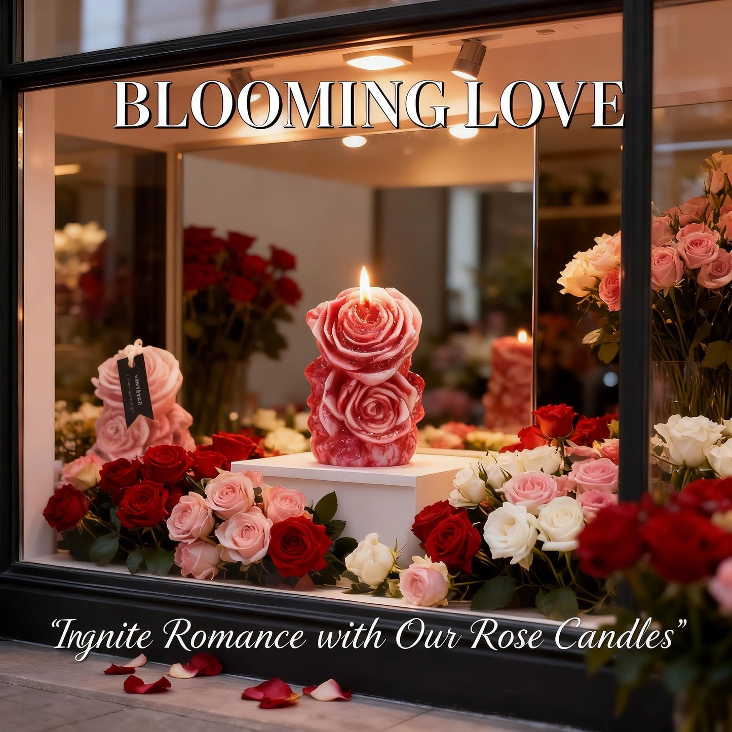 Rose Flower Shape Scented Candle,Red Rose Blossoming Floral Soy Wax Decorative Candle for Valentine's Day,Birthdays & Aesthetic Spaces,Romantic Engraved Pillar Low Temp Wax with Glitter