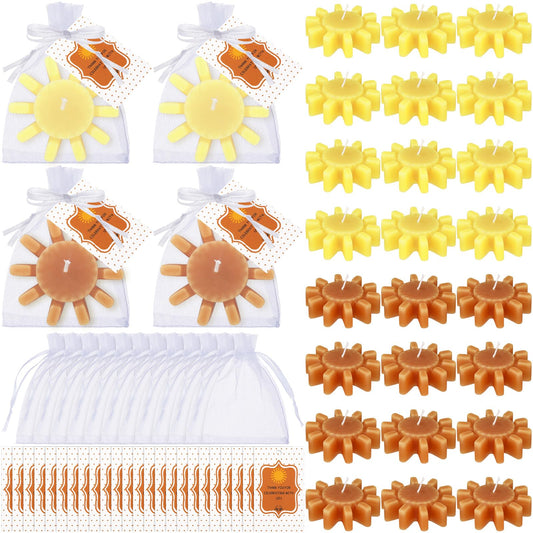 Treela 24 Sets Here Comes The Son Baby Shower Party Favors Sunshine Tea Lights Candles Gifts with Thank You Card for Guests Cute Sun Candles Return Gifts for Baby Shower Gender Reveal Decor
