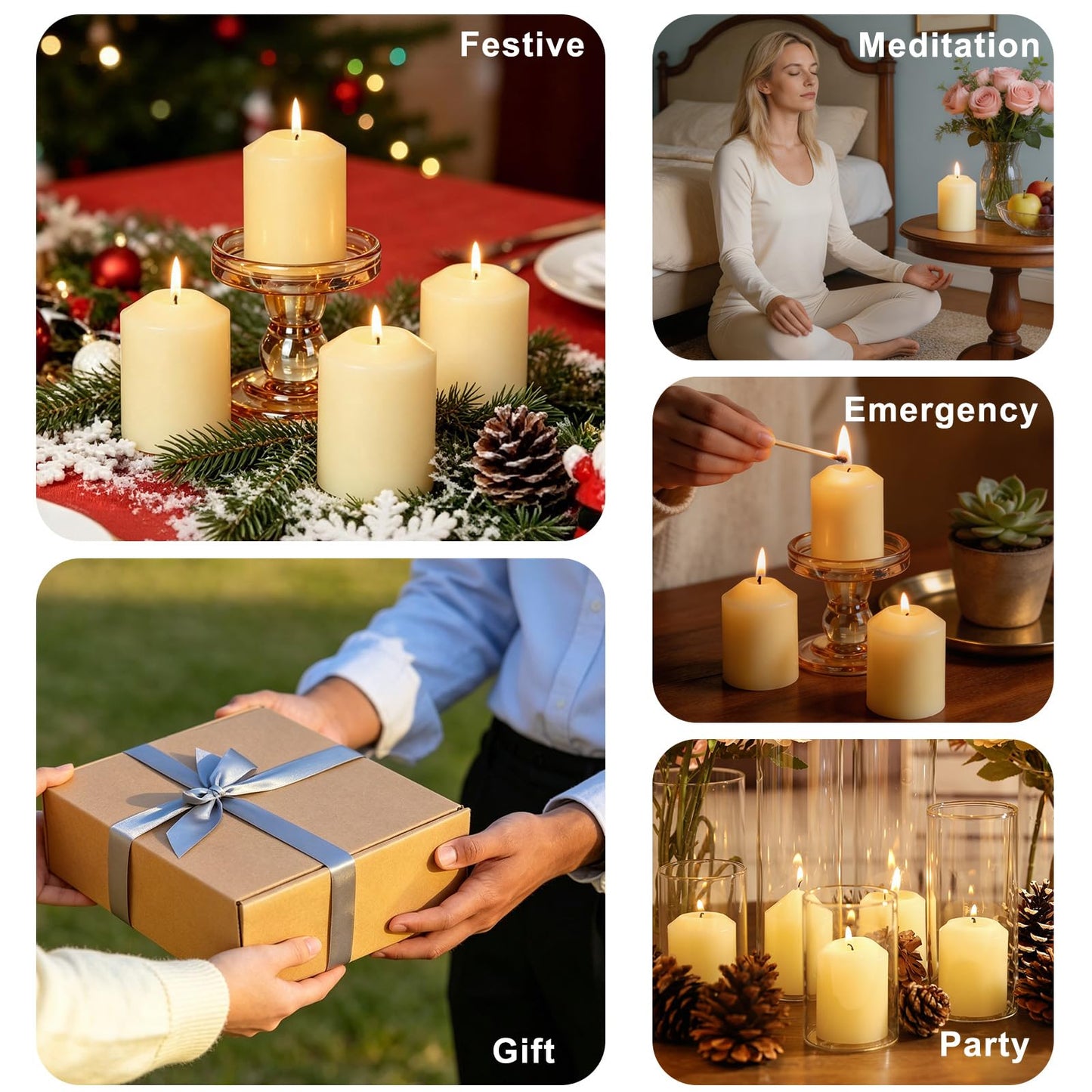 UGBEM Pillar Candles Ivory 2x3 Inch - 6 Pack Unscented Candles Bulk for Emergency Home Decor - Long Lasting Smokeless Dripless Household Candle for Wedding Table Centerpieces Dinner Party Decor