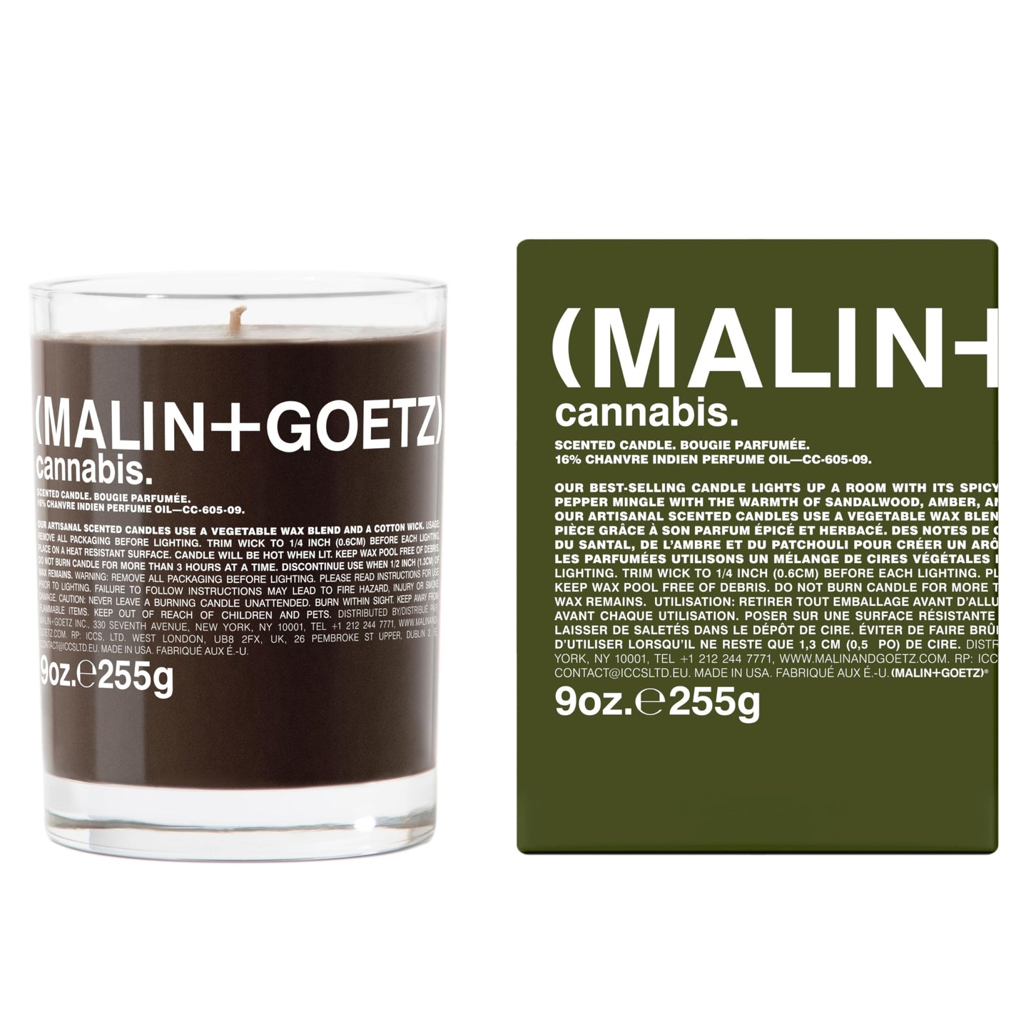 MALIN+GOETZ Cannabis Candle, 9 oz. – Rich & Earthy Aroma Fragrance Scented Candle, Natural Wax Blend, Vegan & Cruelty Free, Single Wick Candle, Lasts 60 Hours