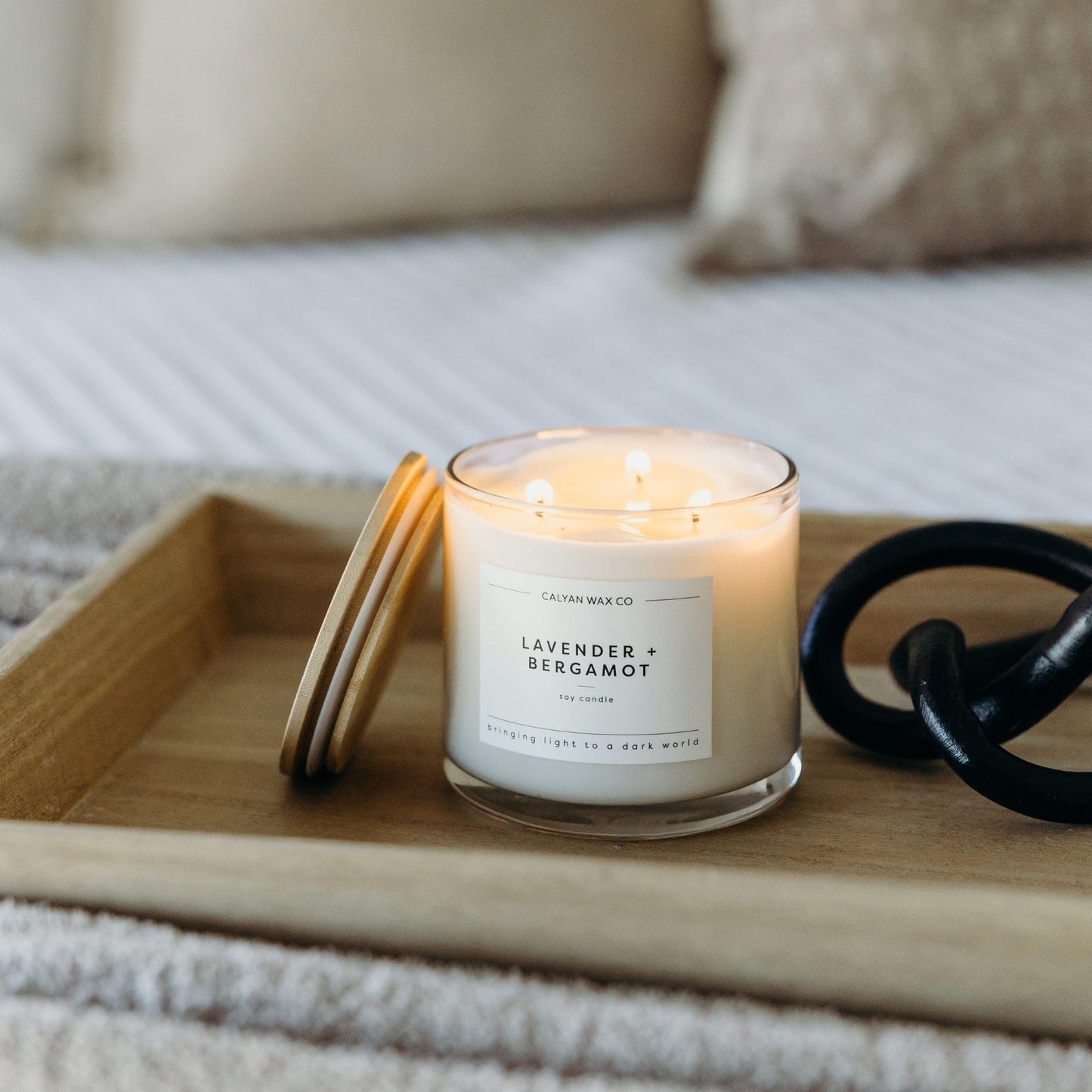 Calyan Wax Co. Lavender & Bergamot 3 Wick Scented Candle - 43 Hour Burn - Luxury 3 Wick Soy Candles - Soy Wax Candles - Long Lasting Large Glass Jar Candle for Home - 14.9oz