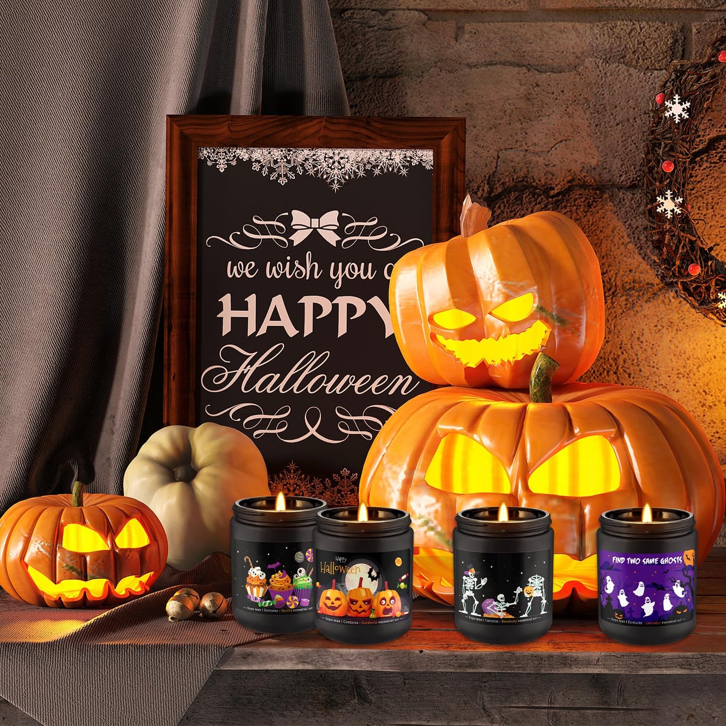 CLTNIKET Halloween Scented Candle Set, 4-Pack 7oz Soy Wax Candles with 4 Fragrances, Long-Lasting Burning for Halloween, Christmas, Home Decor, Rituals & Themed Parties.