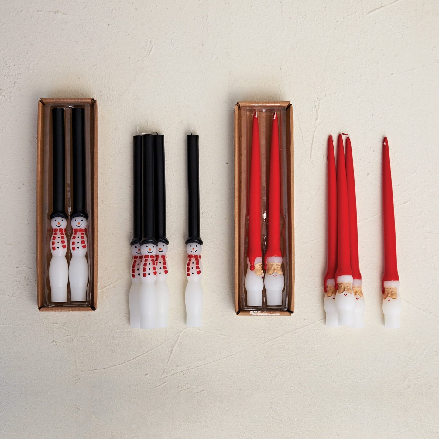 Creative Co-Op 10' H Unscented Santa Taper Candles in Box, Red & White, Set of 2 (Approximate Burn Time 3 Hours)