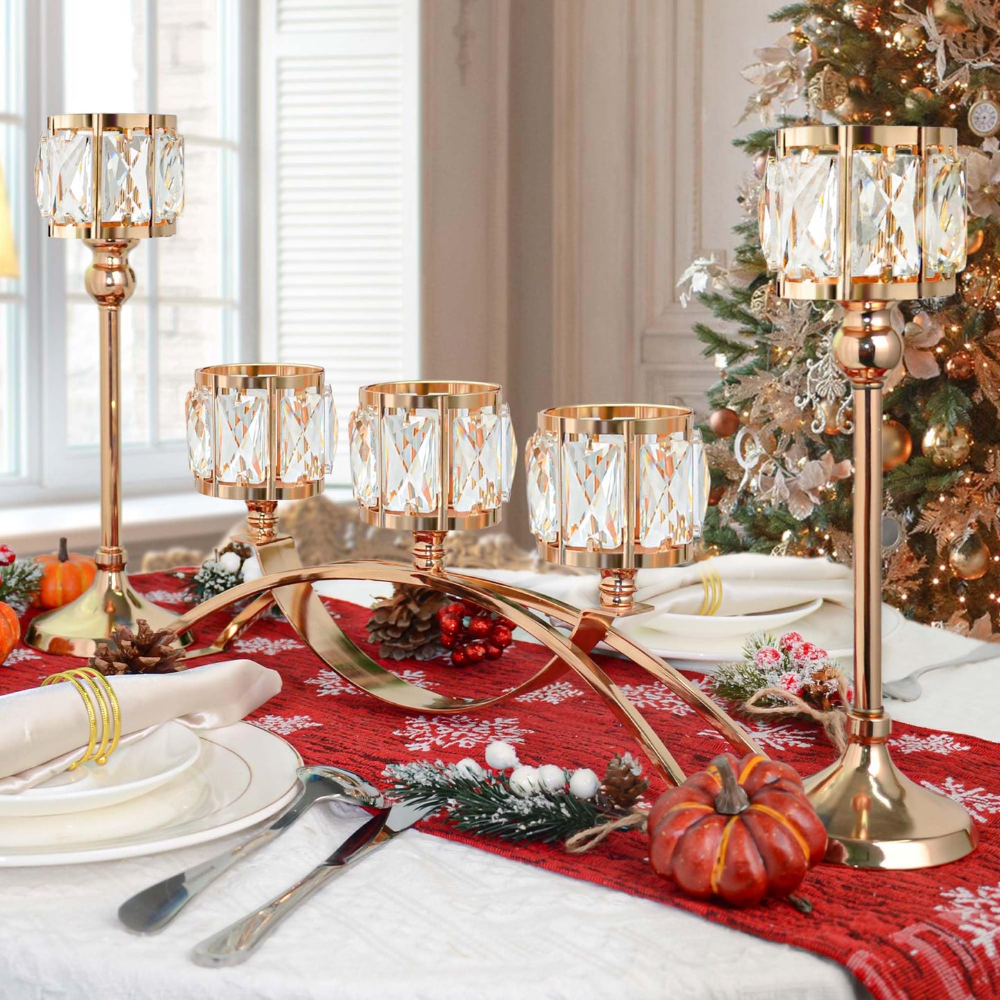 Crystal Bowl Tealight Candelabra Votive Candle Stand/Candleholder Sets,Wedding Centerpieces Candlestick Holders for Tables Crystal Candle Holder/Centerpiece Table Decorations (Set of 3 Gold)