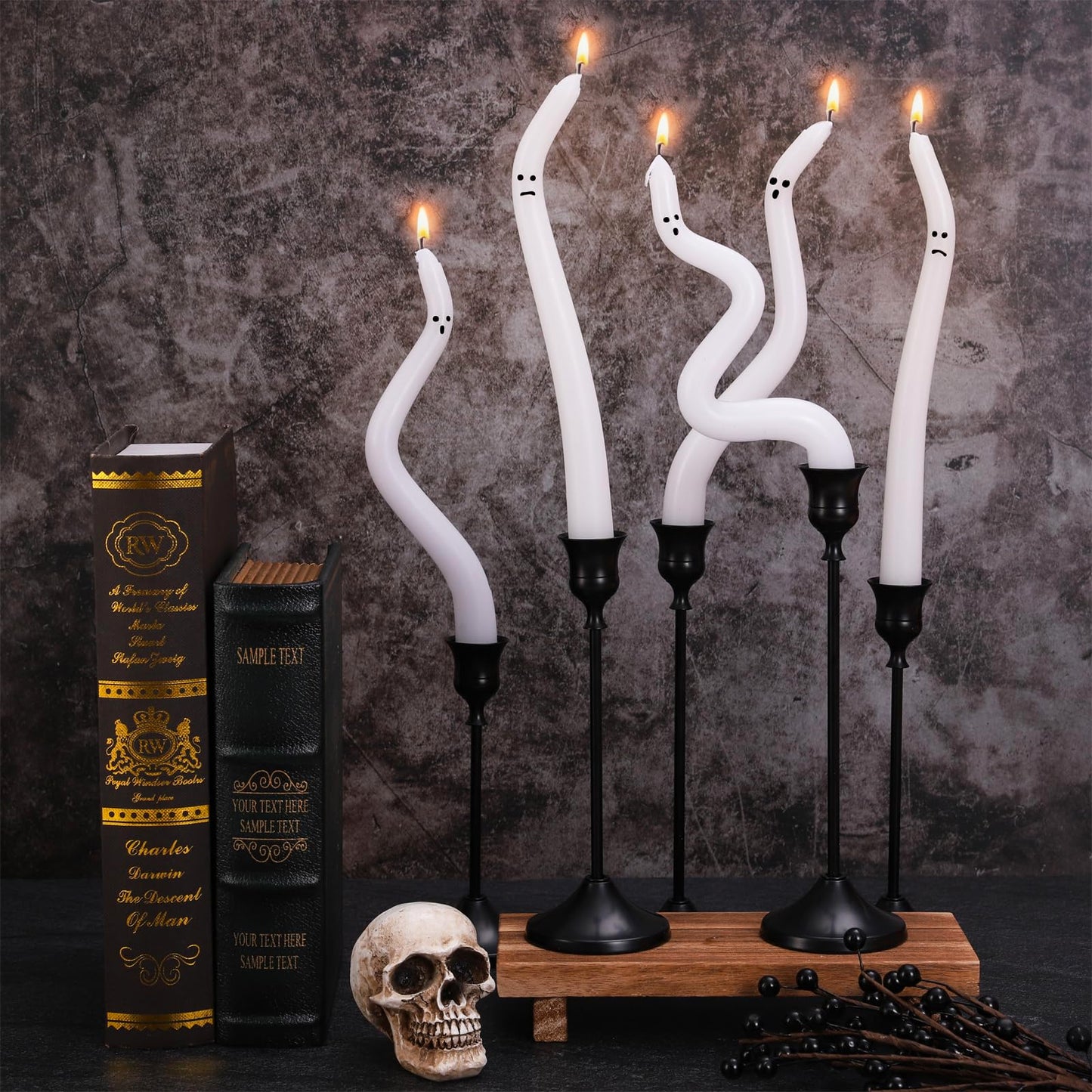 FYSUIMU 5 Pcs Halloween Ghost Taper Candles Funny Ghost Expression Twisted Wax Candles Decoration for Home Indoor Trick or Treat Party Table Supplies