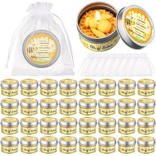 MTLEE 24 Sets Bee Baby Shower Party Favors Candles Bee Themed Tealight Candles Bulk Lavender Scented Honeycomb Design Gift for Guest Gender Reveal Party Decorations Baby Shower Return Gifts