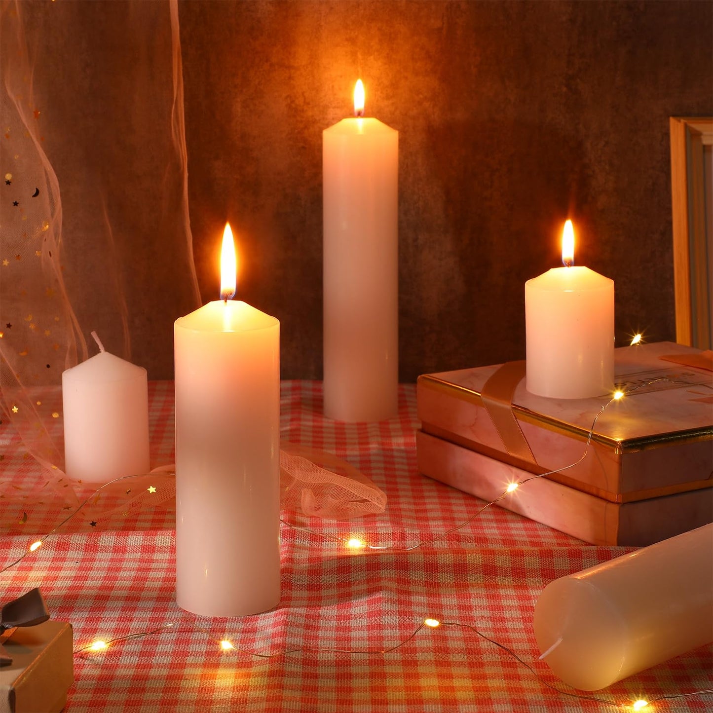 MTLEE 36 Pcs Pillar Candles Bulk Set of 3 Long Burning Wax Pillar Candles 2 in x 3, 6, 8 Inch Dripless Unscented Smokeless for Wedding Party Spa Lantern Fireplace Home(White)