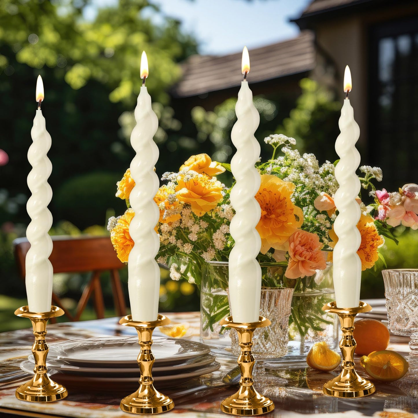 Zhengmy 4 Pcs White Spiral Taper Candle 7 Inch Twisted Long Wax Dinner Candlestick for Fall Halloween Christmas Holiday Valentines Wedding Birthday Baby Shower Table Decor (Solid)