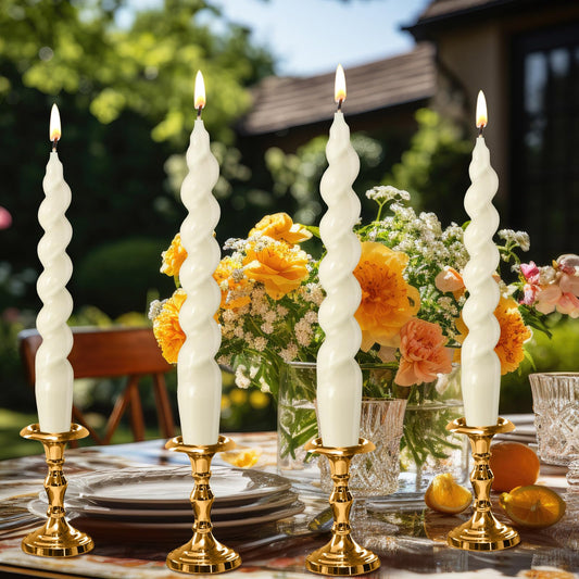 Zhengmy 4 Pcs White Spiral Taper Candle 7 Inch Twisted Long Wax Dinner Candlestick for Fall Halloween Christmas Holiday Valentines Wedding Birthday Baby Shower Table Decor (Solid)