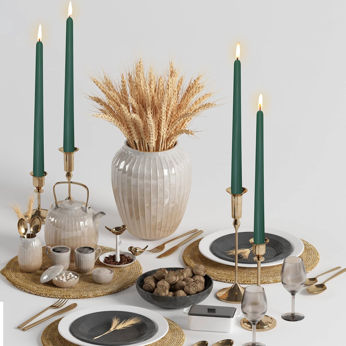 4 Pack Tall Taper Candles - 10 Inch Hunter Green Candlesticks, Cedar Scented Taper Candles Dinner Candle - Paraffin Wax with Cotton Wicks - 8 Hour Burn Time