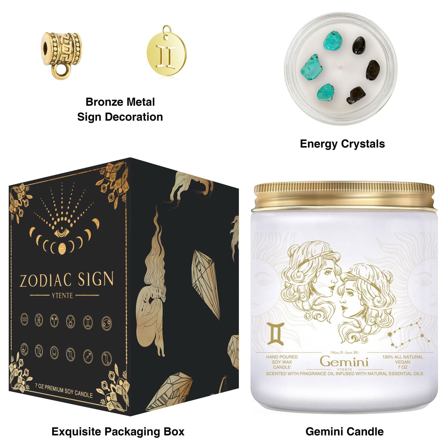 YTENTE Gemini Zodiac Sign Candles Gift, Zodiac Crystals Candles Jar,Astrology Lavender Scented Soy Stones Candles Best Friends Gifts for Women Men Sister Brother Funny Birthday Gift