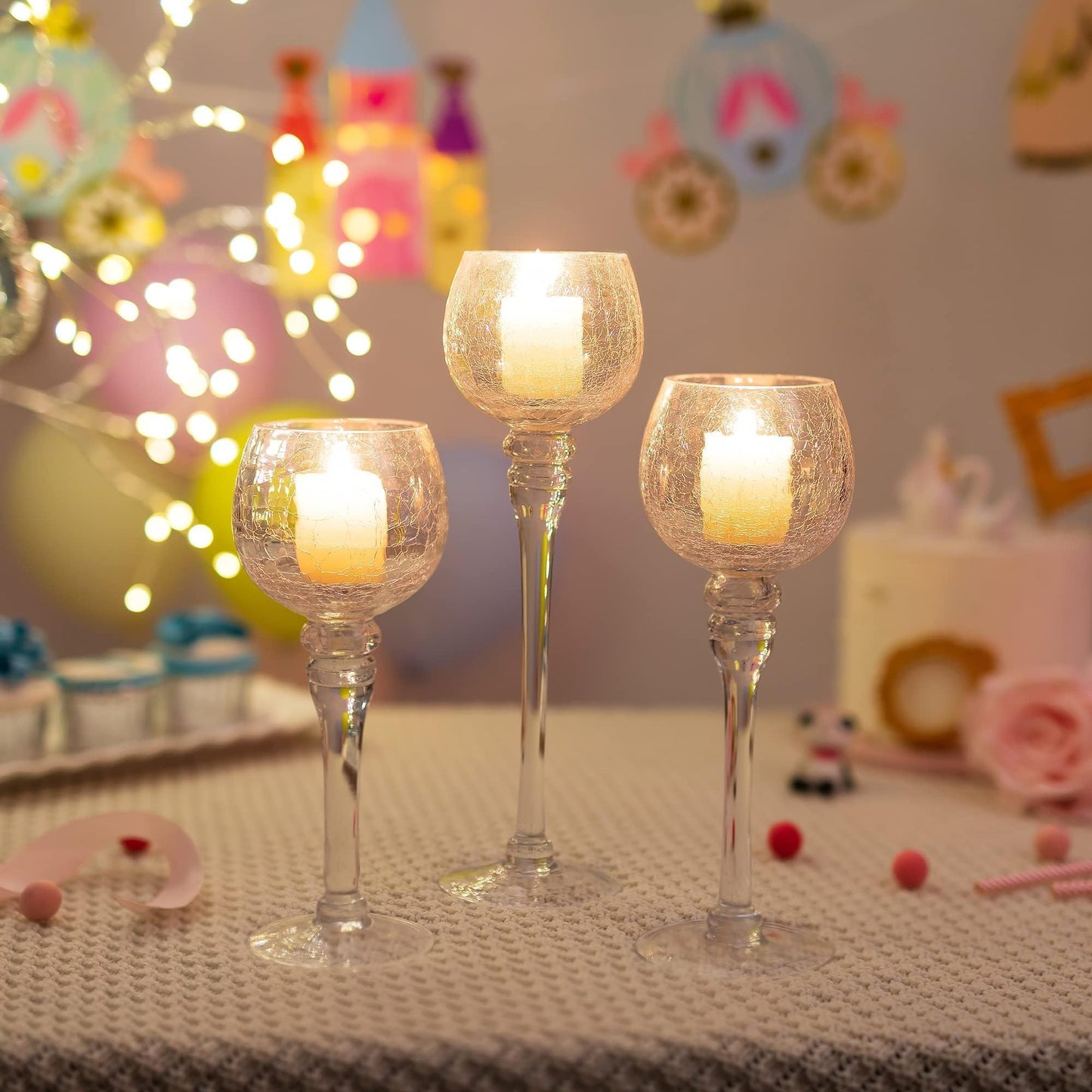 Inweder Glass Tealight Candle Holder: Clear Votive Holders 9/10/12 Inch Tall Long Setm Floating Candle Holders for Christmas Dining Table Centerpiece Wedding Party Set of 3