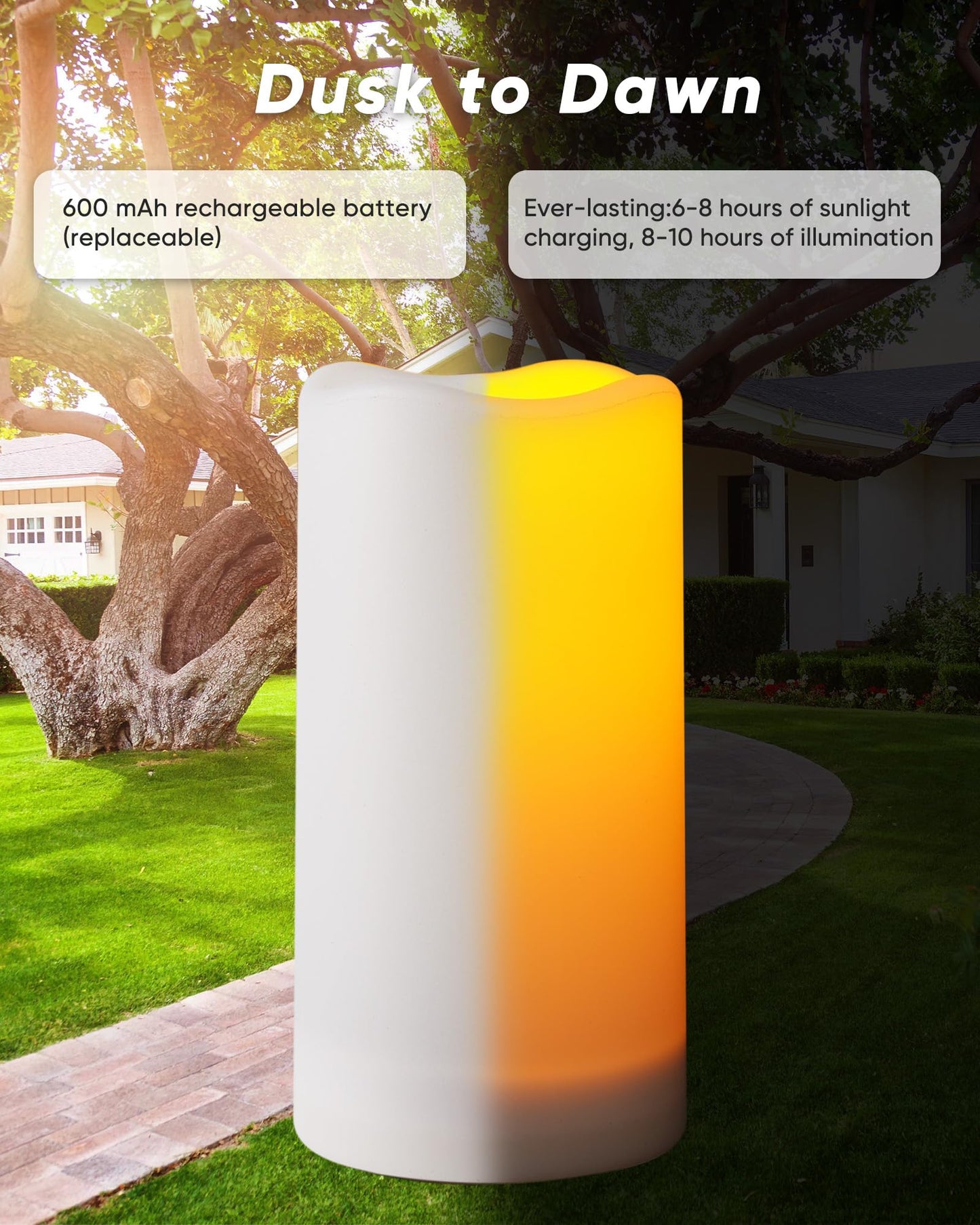 Homemory Solar Powered Candles Outdoor Waterproof, Flickering Glow, Rechargeable Solar Powered Candles for Outside, Lanterns, Sensor Only, Dusk to Dawn, Set of 6