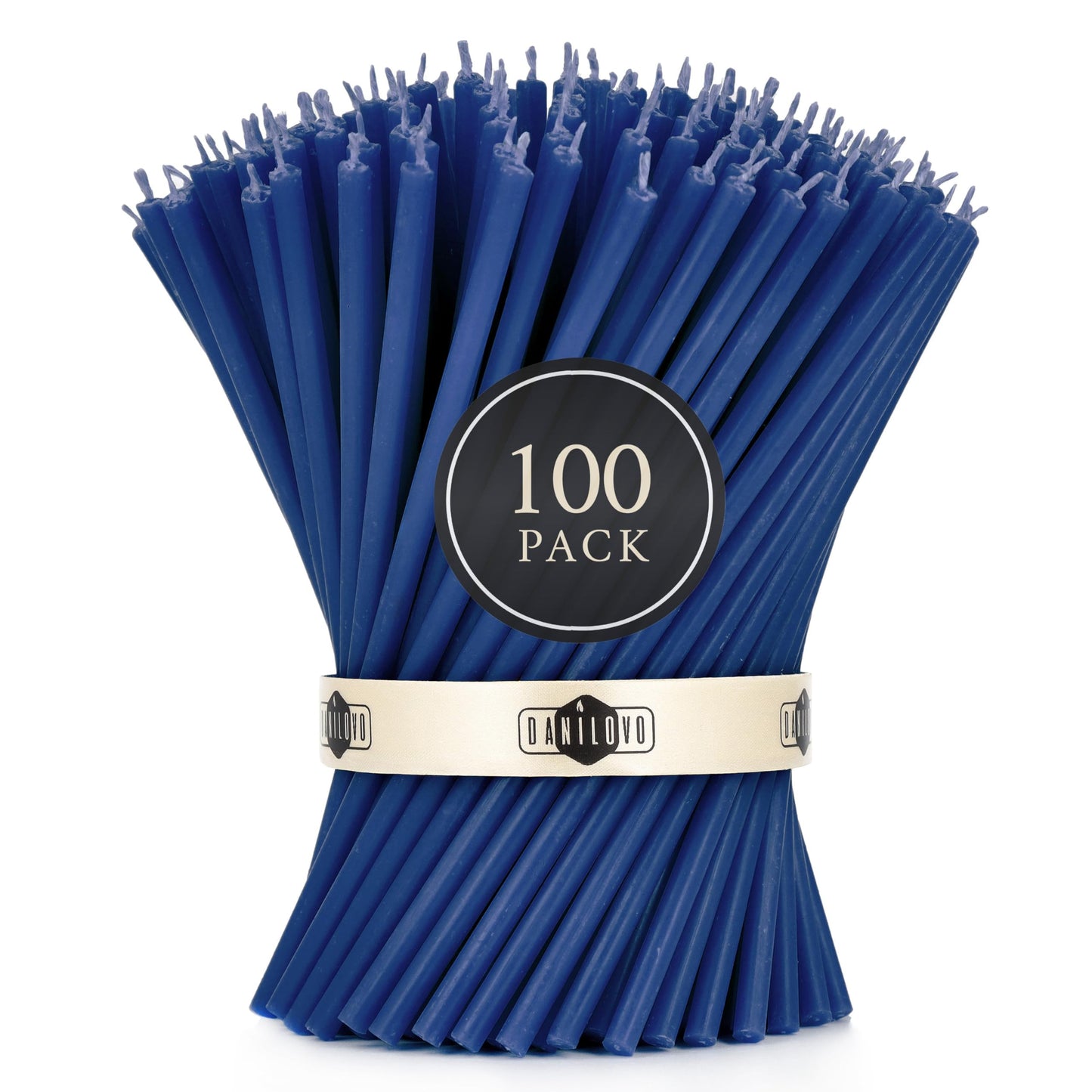 Danilovo Thin Taper Beeswax Candles - No-Drip, Smoke-Less, Tall, Decorative, Honey Scented Candles Ideal for Church Prayer, Rituals, Decor or Birthday – 6.3”x0.2” (Blue, 100pcs)