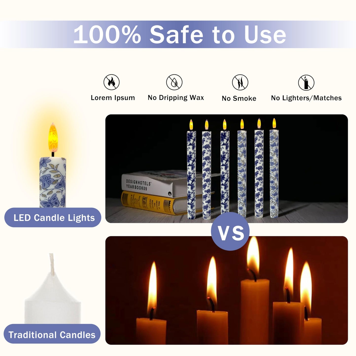 Chinoiserie LED Candles Flameless Candlesticks-6pcs Timer Blue Flower Battery Operated Candle Remote Floral LED Taper Candles Lights for Home Wedding Tea Party Windows Decor-P6TBLUMIX