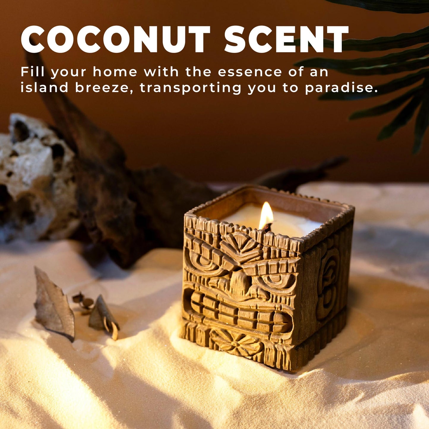 Mana Mood Sunset Island Scented Candles, Coconut & Pineapple, 9oz Large Wood Wick Candle, Soy Wax Table Torch, 60 Hours of Burn Time, Ideal Holiday Gifts for Men and Women, Perfect Summer Fragrance.