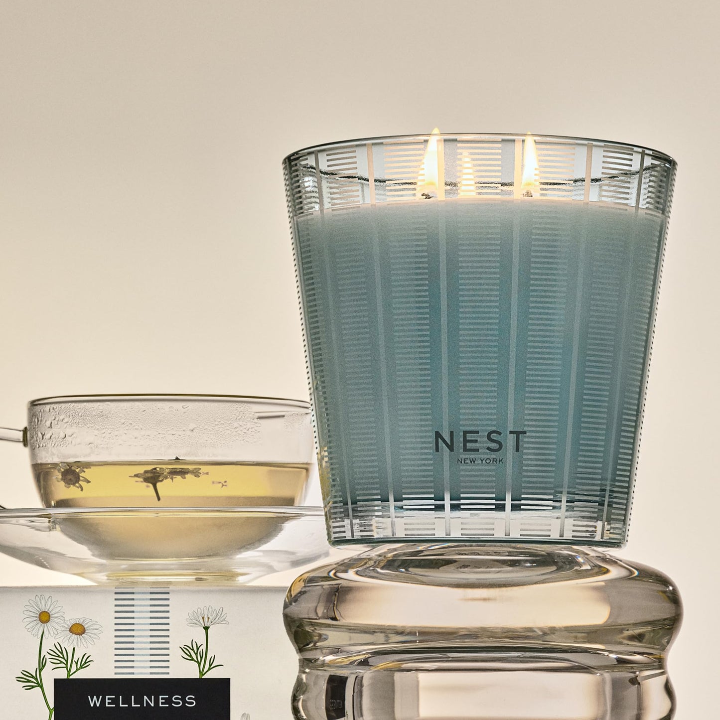 NEST New York Scented 3-Wick Candle, Driftwood & Chamomile - 21.2 oz - Up to 100-Hour Burn Time - Reusable Glass Vessel