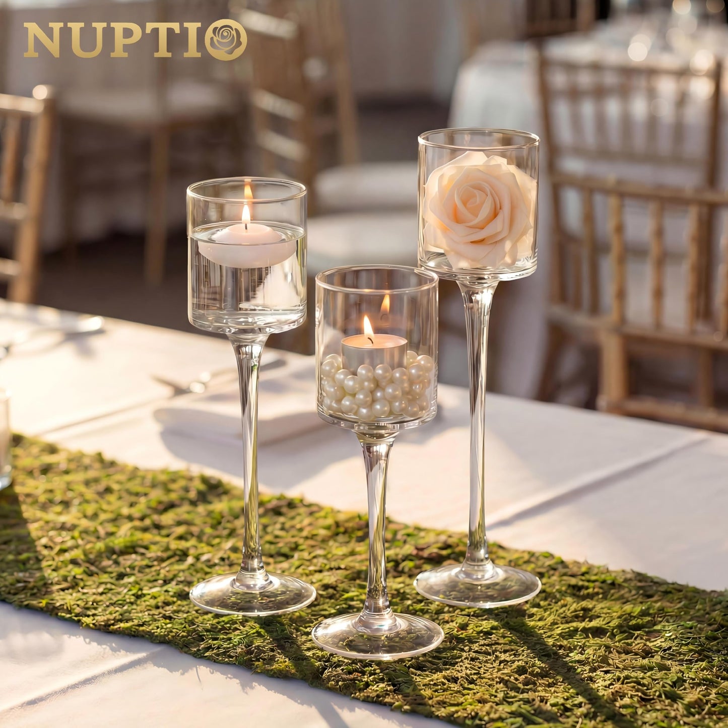 NUPTIO Tealight Candle Holders Bulk: Set of 30 Long Stemmed Candle Stands for Table Centerpiece Decor - Monet Candleholders for Floating Candles