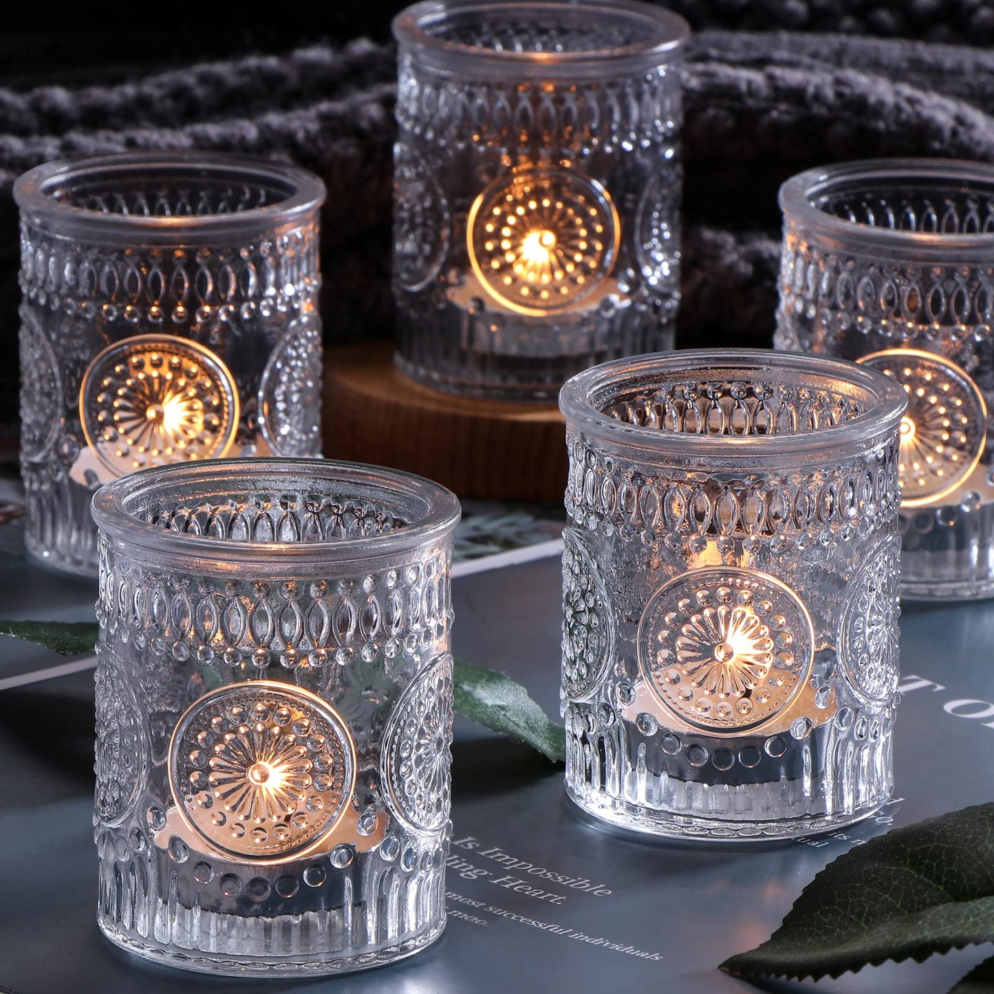 Lanttu 12 Pcs Clear Glass Votive Candle Holders for Wedding Table Centerpiece, Clear Tea Lights Candle Holders Bulk for Dinner Birthday Bridal Shower, Christmas, Thanksgiving Party Decor