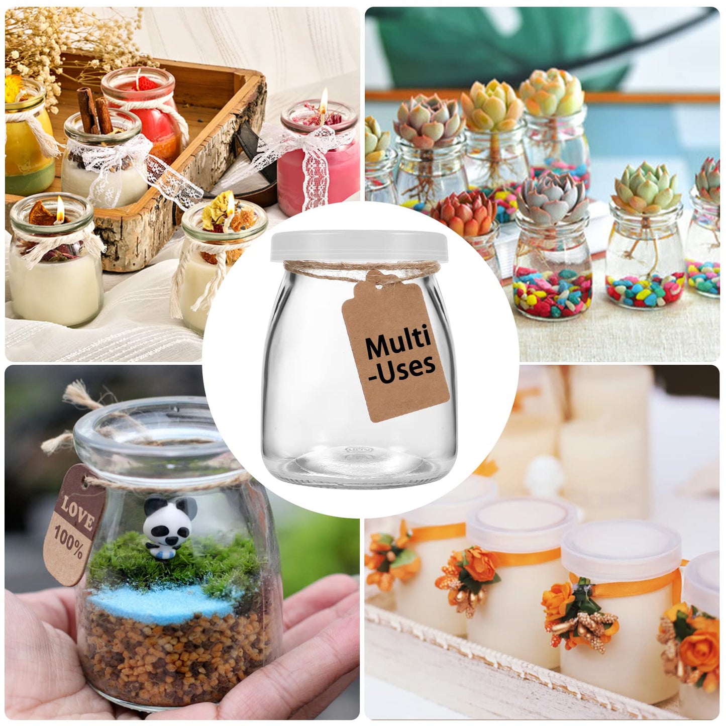 6.7 oz Glass Jars 40 Pack, Yogurt Jars with Leakproof PE Lids, Thick Durable Small Jars for Pudding, Jelly, Jam, Mousse, Spices, Candles - Reusable Glass Containers for Meal Prep, DIY Crafts