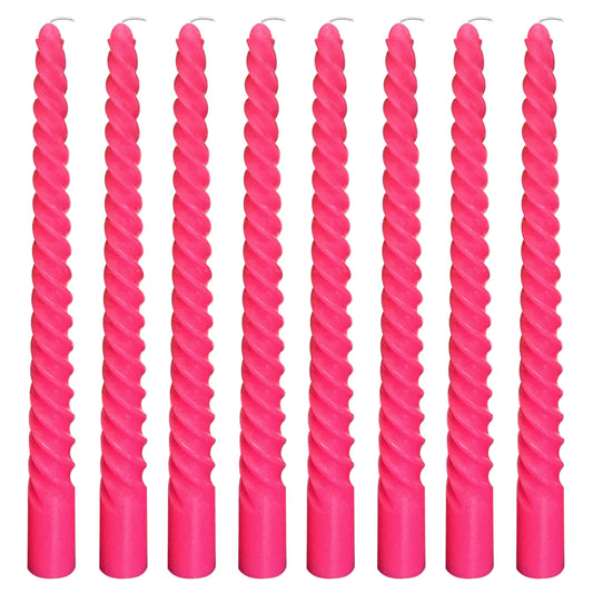 8 Pack 10 Inch Hot-Pink Spiral Taper Candle Set, 7/8 Inch Unscented Driples Candlesticks for Home Decoration Dinner Party, 6-7 Hours Burn