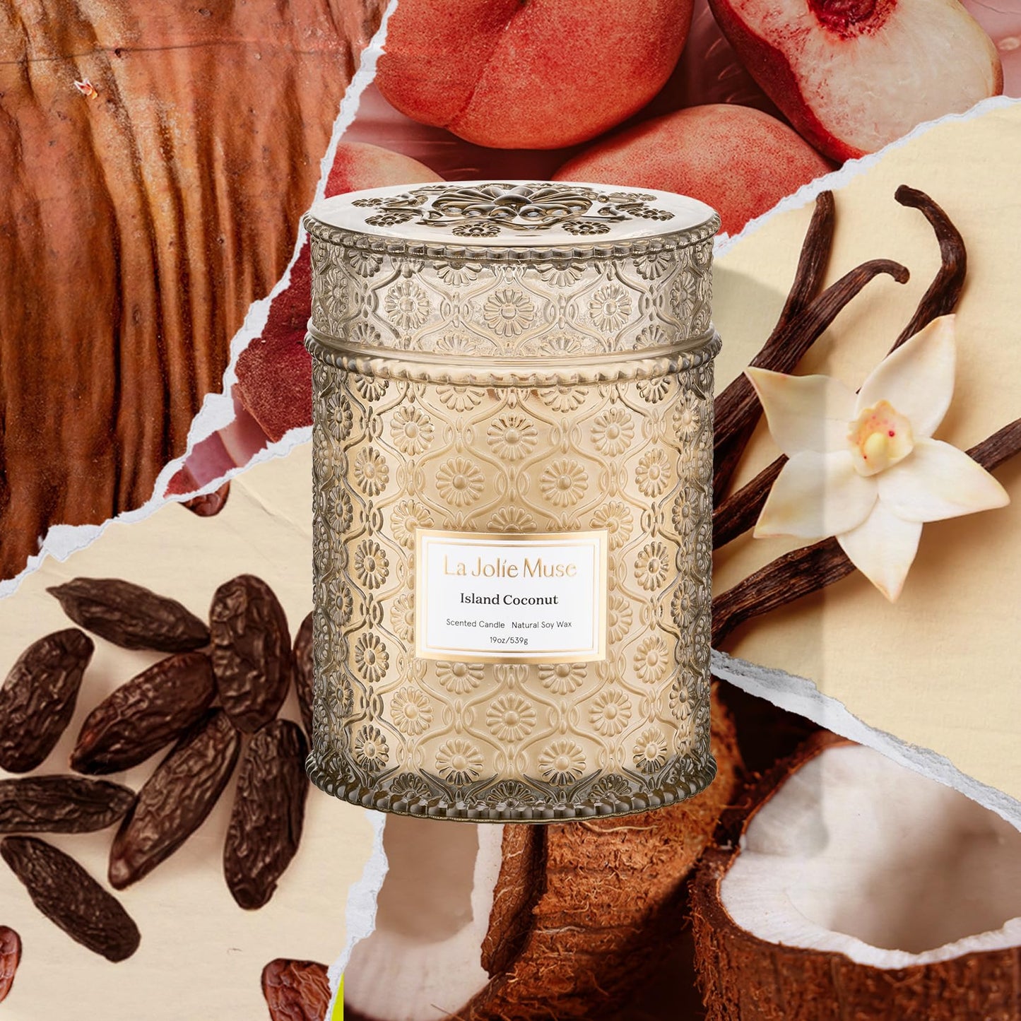 LA JOLIE MUSE Island Coconut Vanilla Scented Candle for Home | 19 oz Non Toxic Natural Soy | Large Jar Candle | Luxury Gifts for Women & Men | Wood Wick