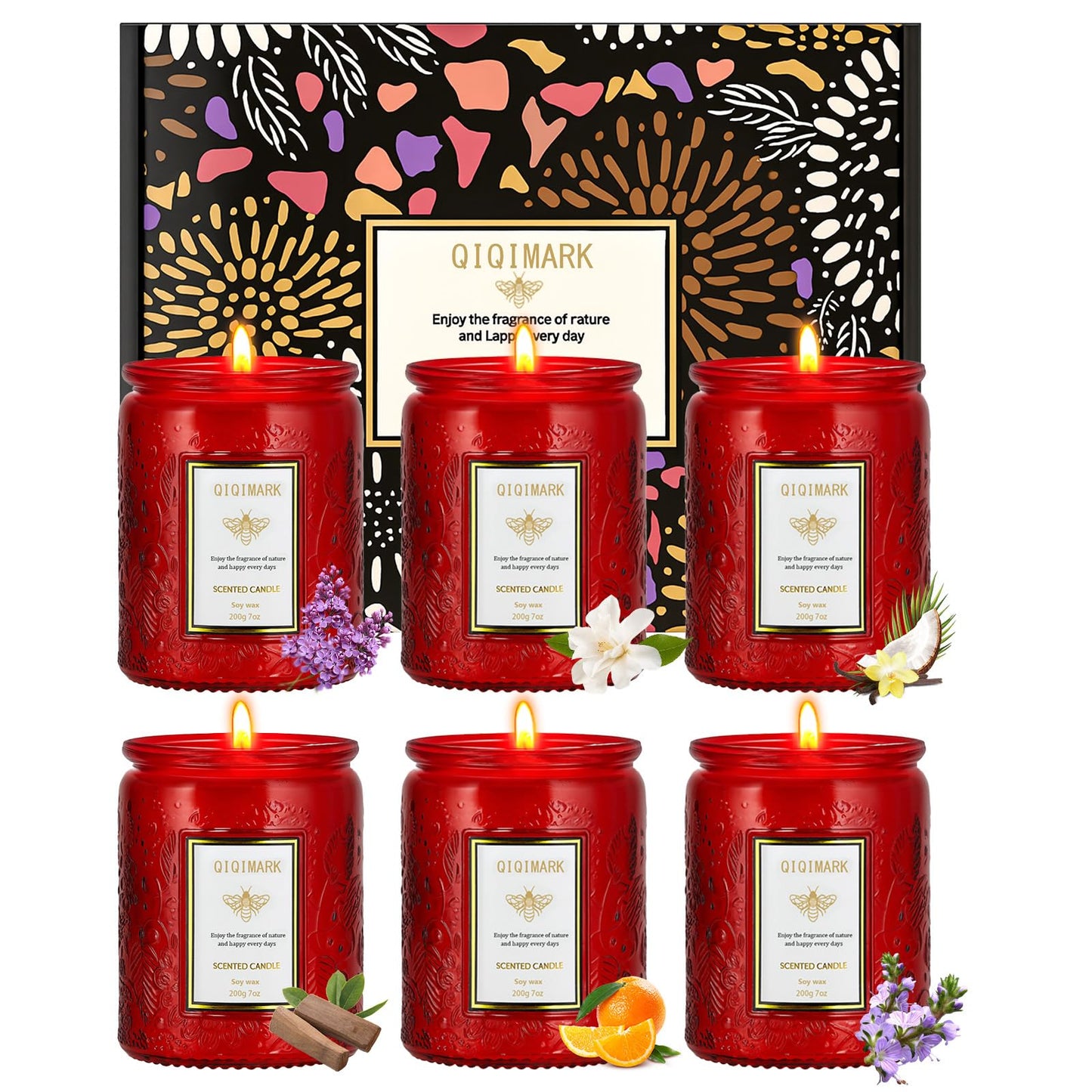 Scented Candles Gift Set for Women, 6 Pack Soy Wax Aromatherapy Candles, Long Lasting Candles for Home, Compatible with Candle Warmer Lamps, Birthday Romantic Gifts, Red Candles