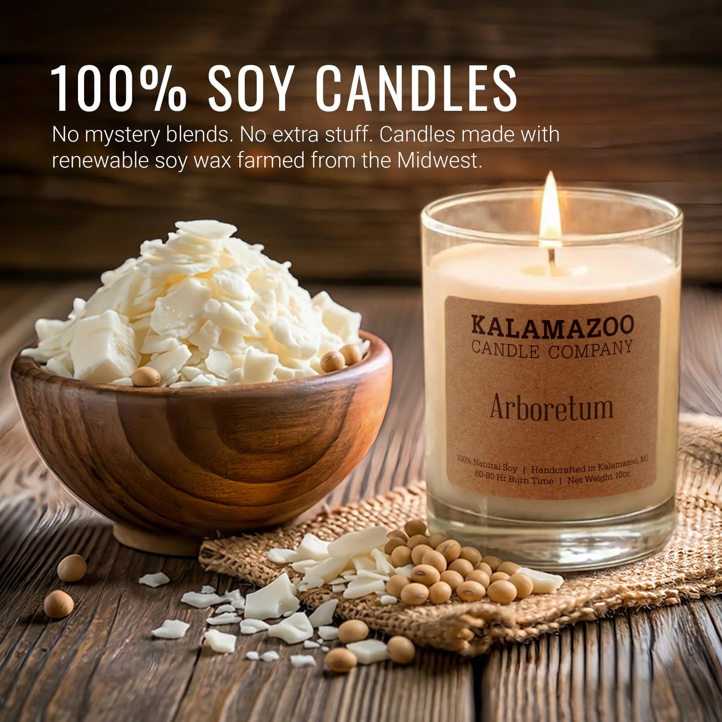 Kalamazoo Candle Company Hand-Poured Soy Wax Candle – 10oz Classic Jar, 60-80 Hour Burn Time – Made in USA, Highly Scented, Phthalate-Free (Arboretum)