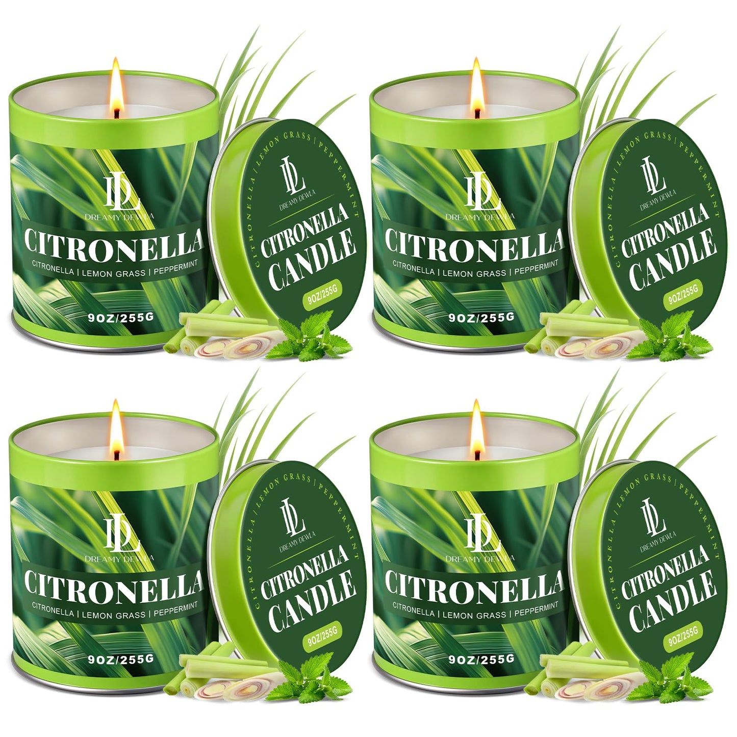 Citronella Candle Outdoor 4 Pack, 9oz Citronella Scented Candles for Outdoor Camping Patio, Natural Soy Wax with Essential Oils Non Toxic Candles, Summer Gifts for Outside Backyard Garden Picnic