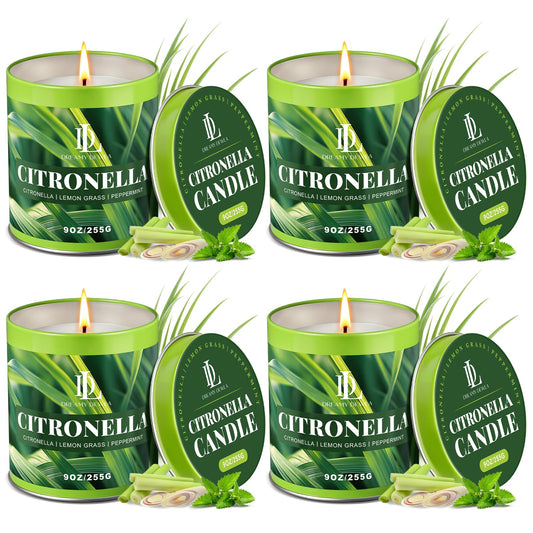 Citronella Candle Outdoor 4 Pack, 9oz Citronella Scented Candles for Outdoor Camping Patio, Natural Soy Wax with Essential Oils Non Toxic Candles, Summer Gifts for Outside Backyard Garden Picnic