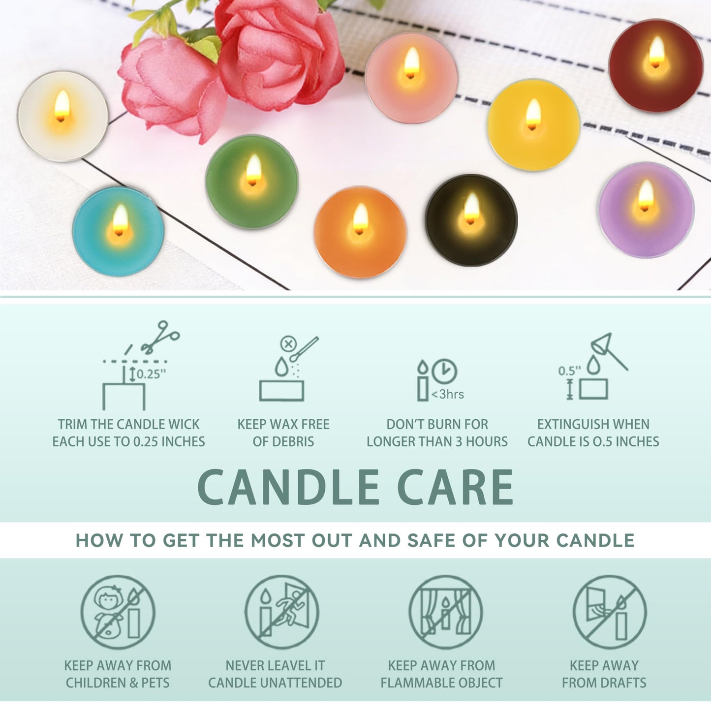 Rose Scented Tea Light Candle Hand Poured Smokeless Long-Lasting 4 Hour Burn Time Perfect for Relaxation and Romantic Ambiance - 12 Pack