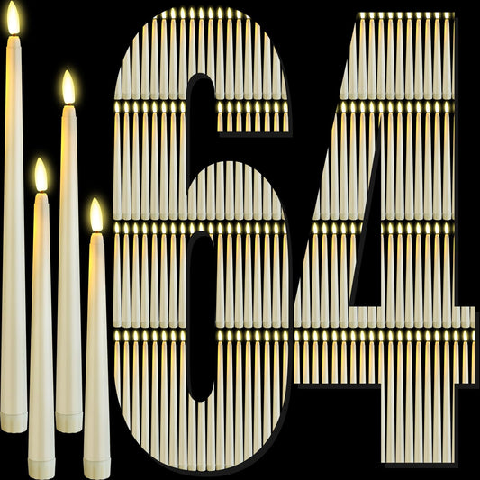 Rossesay 64 Pcs Wedding Flameless LED Taper Candles Battery Operated Candles 4 Sizes of 8.5'', 9.65'', 10.83'', 12.8'' Candlesticks Flickering for Halloween Christmas Church Wedding(Ivory White)