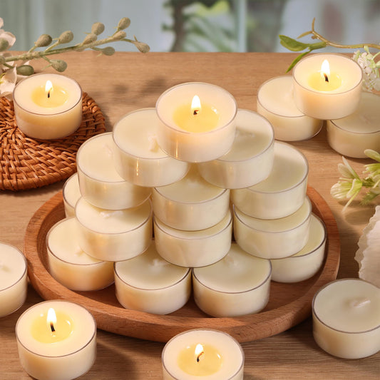 DEVI 6 Hour Soy Tealight Candles Bulk 25 Pack, Unscented Organic Tea Candles, White Emergency Votive Tea Lights-Burn Clean, Non-Paraffin Natural Soy Candle for Home Decor