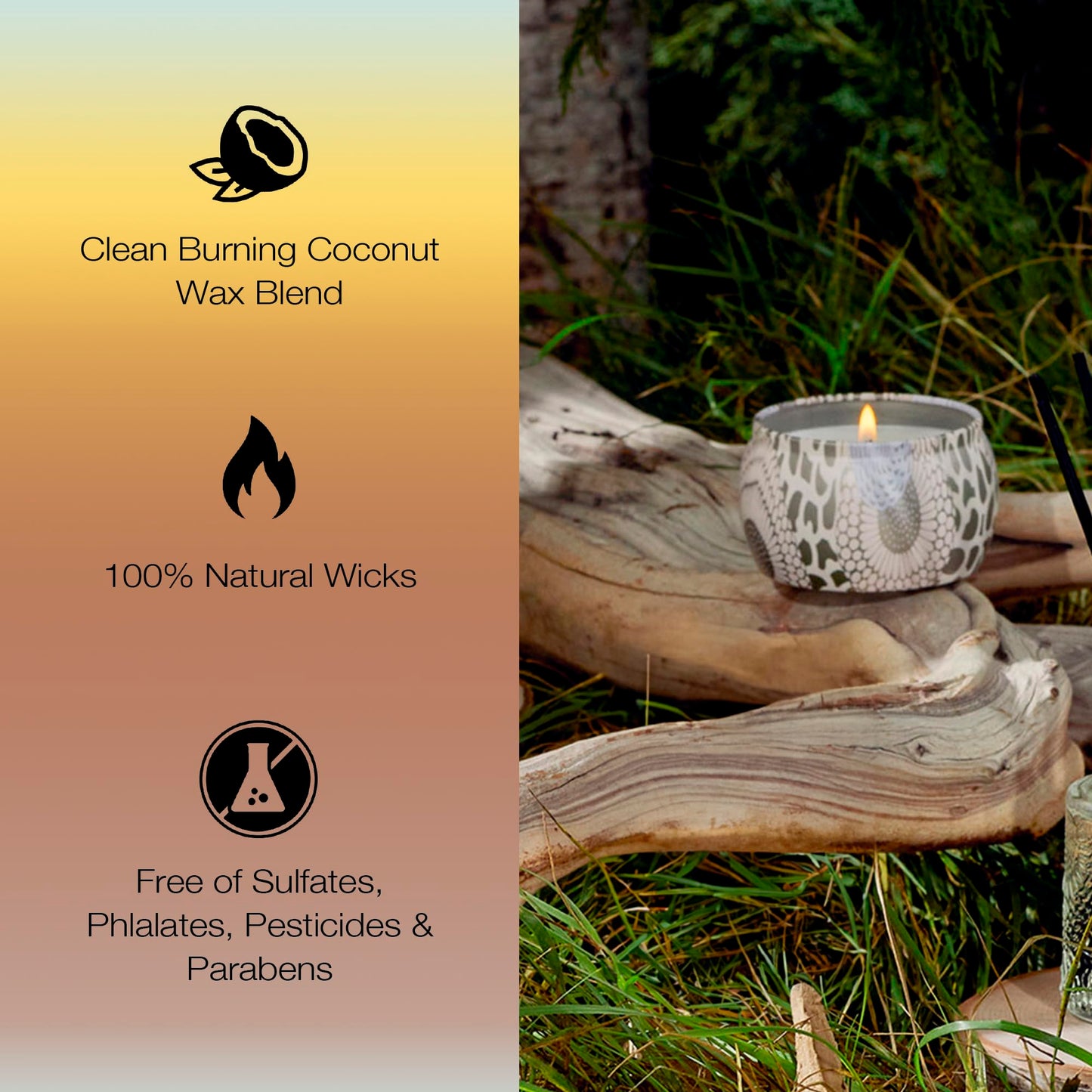 Voluspa Santal Vanille, Mini Tin Candle, 4 Ounce, 25 Hour Burn Time, Coconut Wax for Clean Burning, Handcrafted in the USA